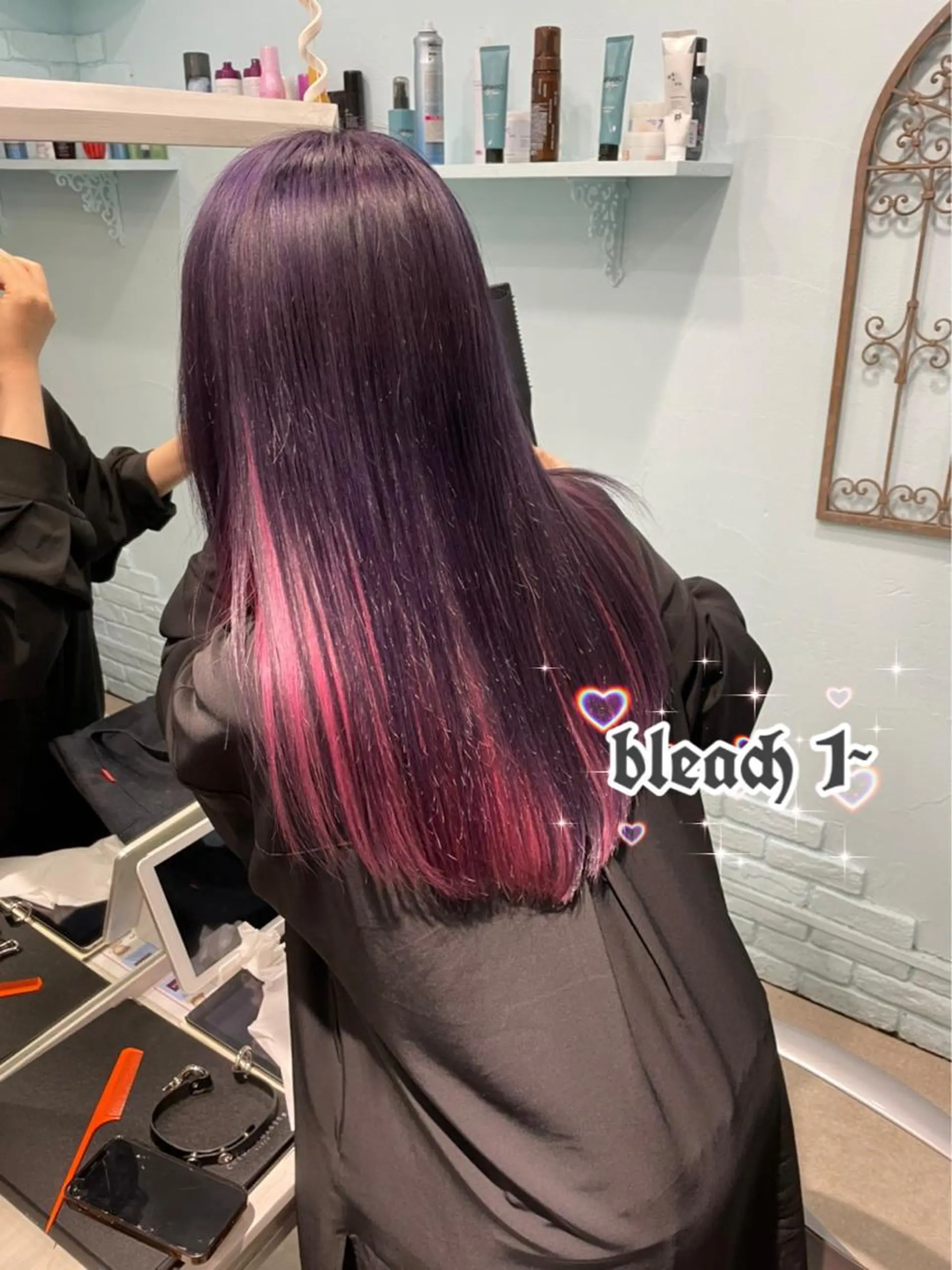 ロング アッシュ アッシュグレー アッシュグレージュ ミストバング ピンクブラウン ハイトーン×エクステ 💞くるみのヘアスタイル