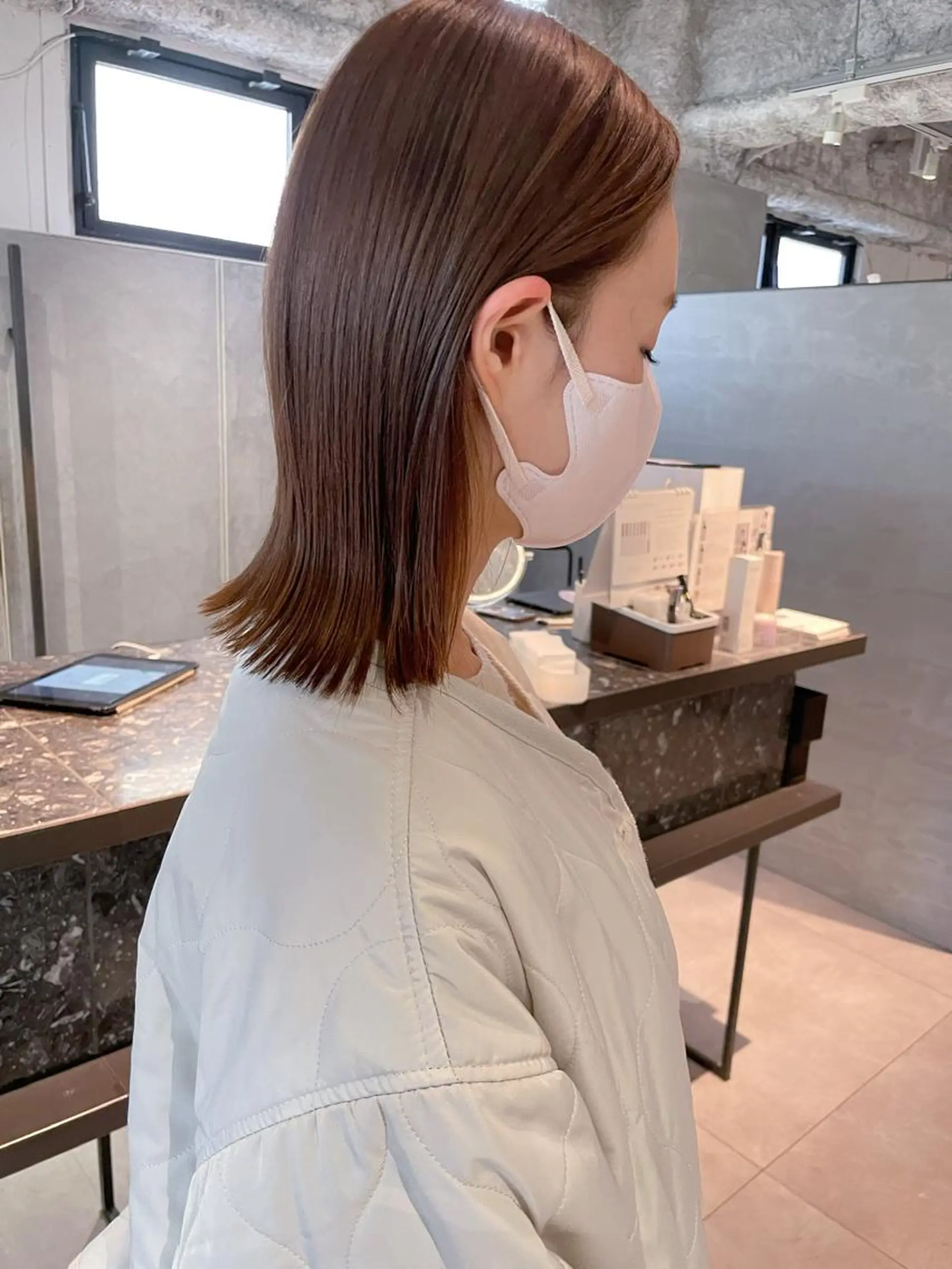 ミディアム ボブ 髪質改善 美髪矯正/艶カラー ボブ/栄/鐘ヶ江純也のヘアスタイル