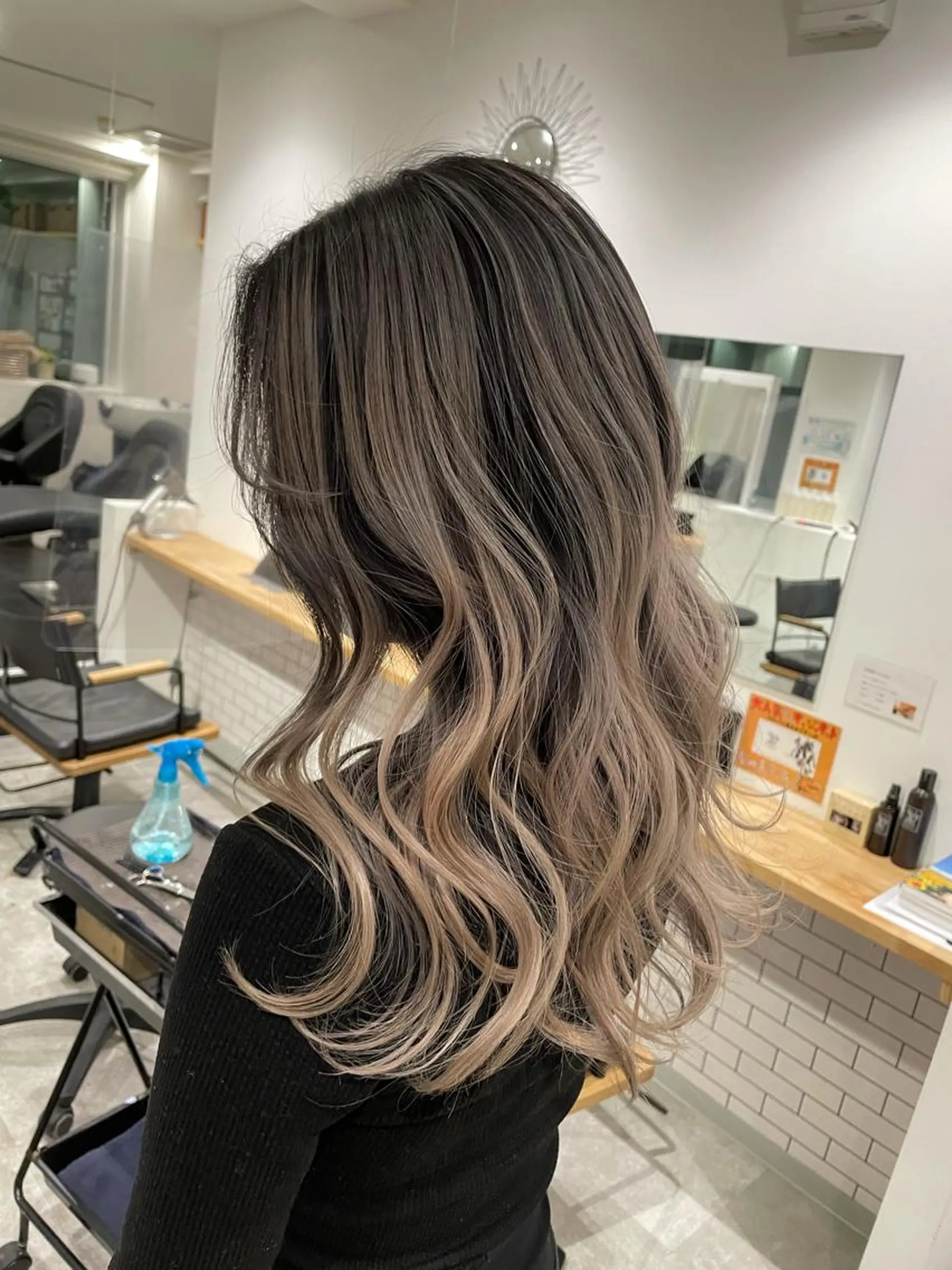 ロング カラー バレイヤージュ レイヤーカット 京都美容師 塩のヘアスタイル