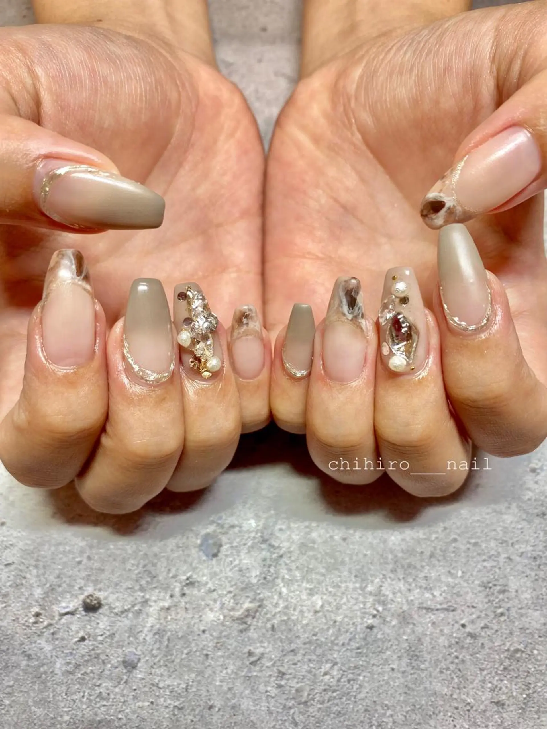 ロング カラー ネイル アートネイル フレンチネイル ジェルネイル マグネットネイル マグネットフレンチ ハンドネイル beauty salon ma'am所属・chihiro 小路ネイルのネイルデザイン