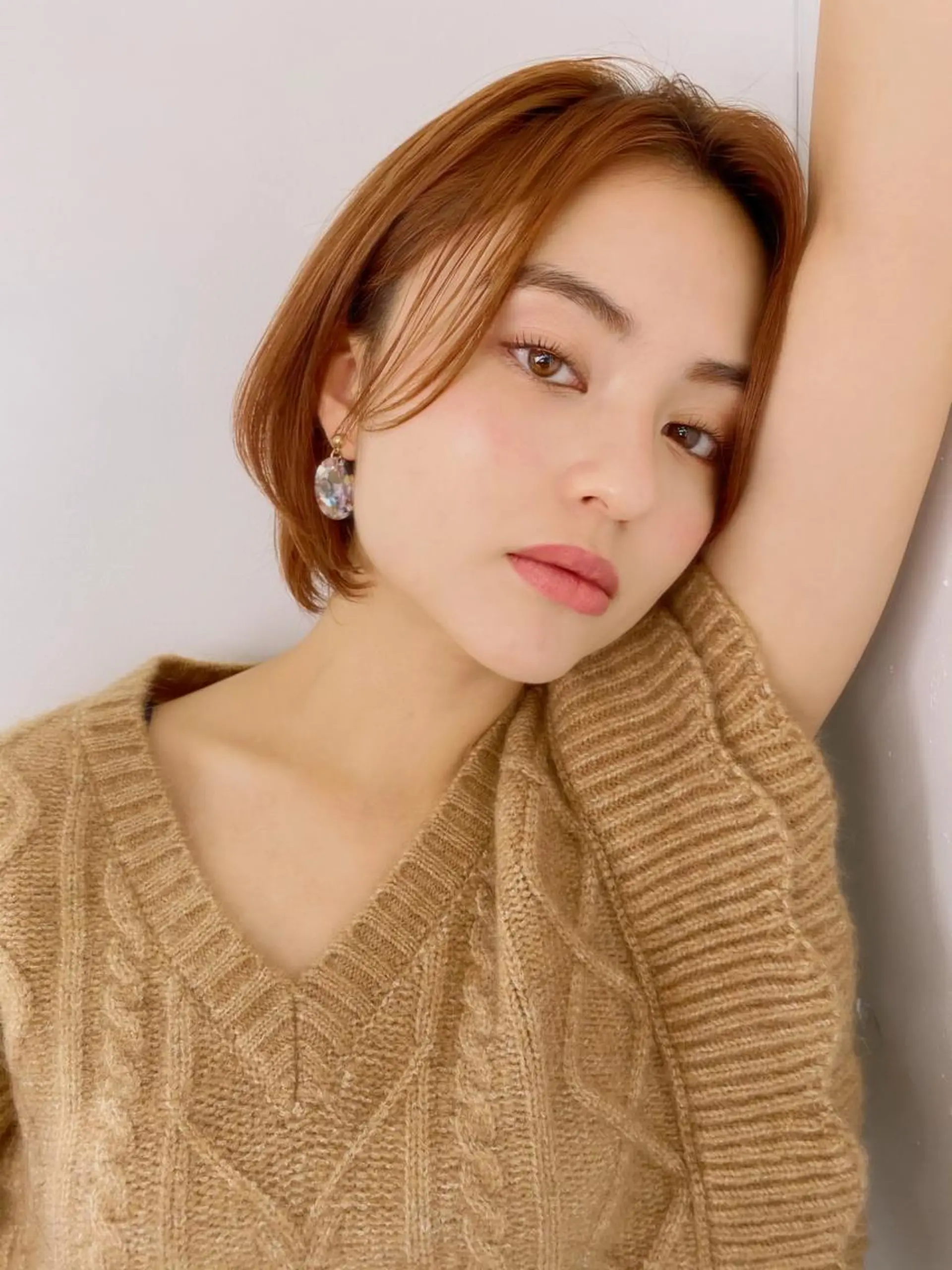 ミディアム カラー ベージュカラー オレンジ オレンジベージュ ボブ カット ヘアカラー chama レイヤーカットのヘアスタイル