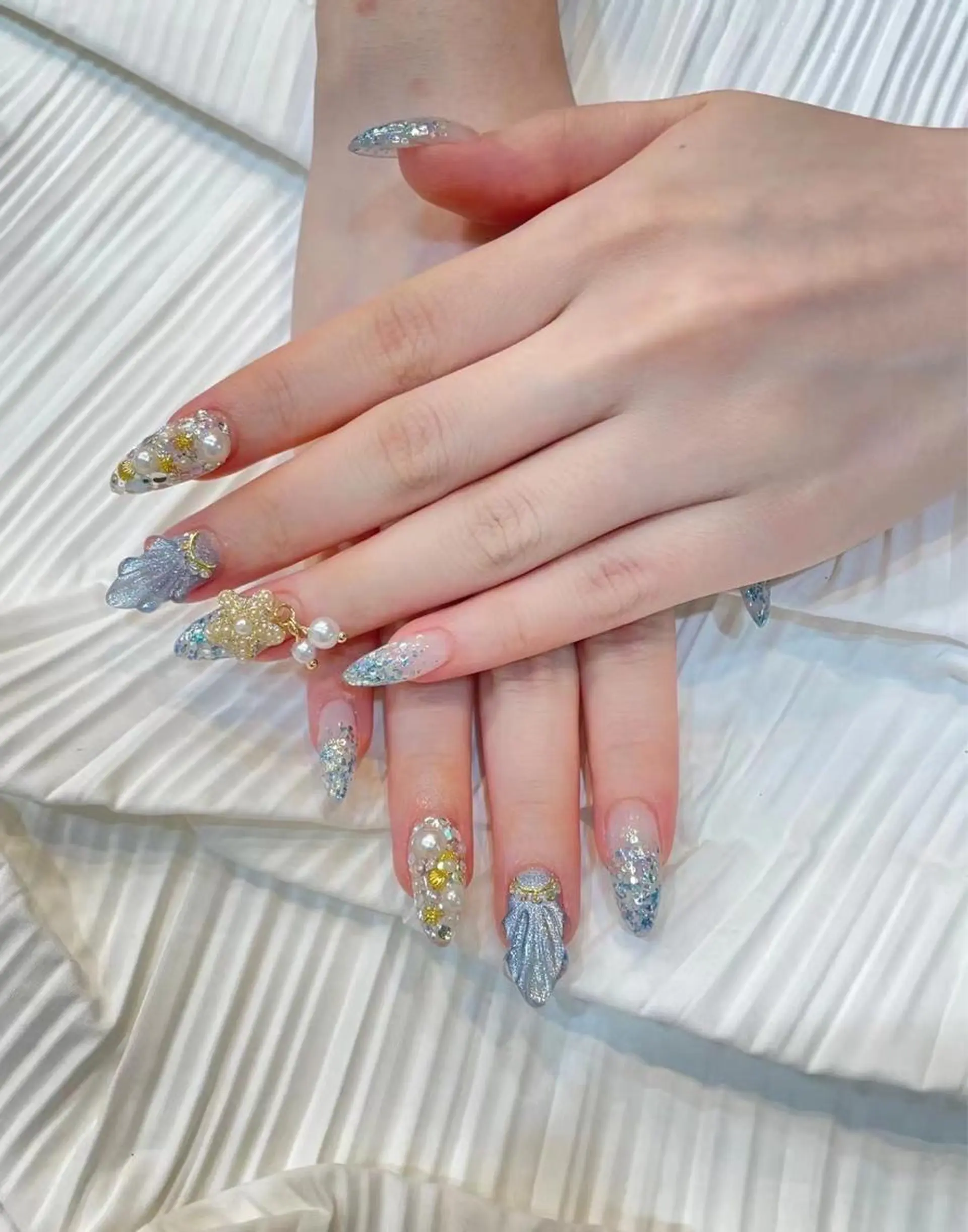 ネイル ブルー クリアネイル ラメ(グリッター) Babarla Nailのネイルデザイン