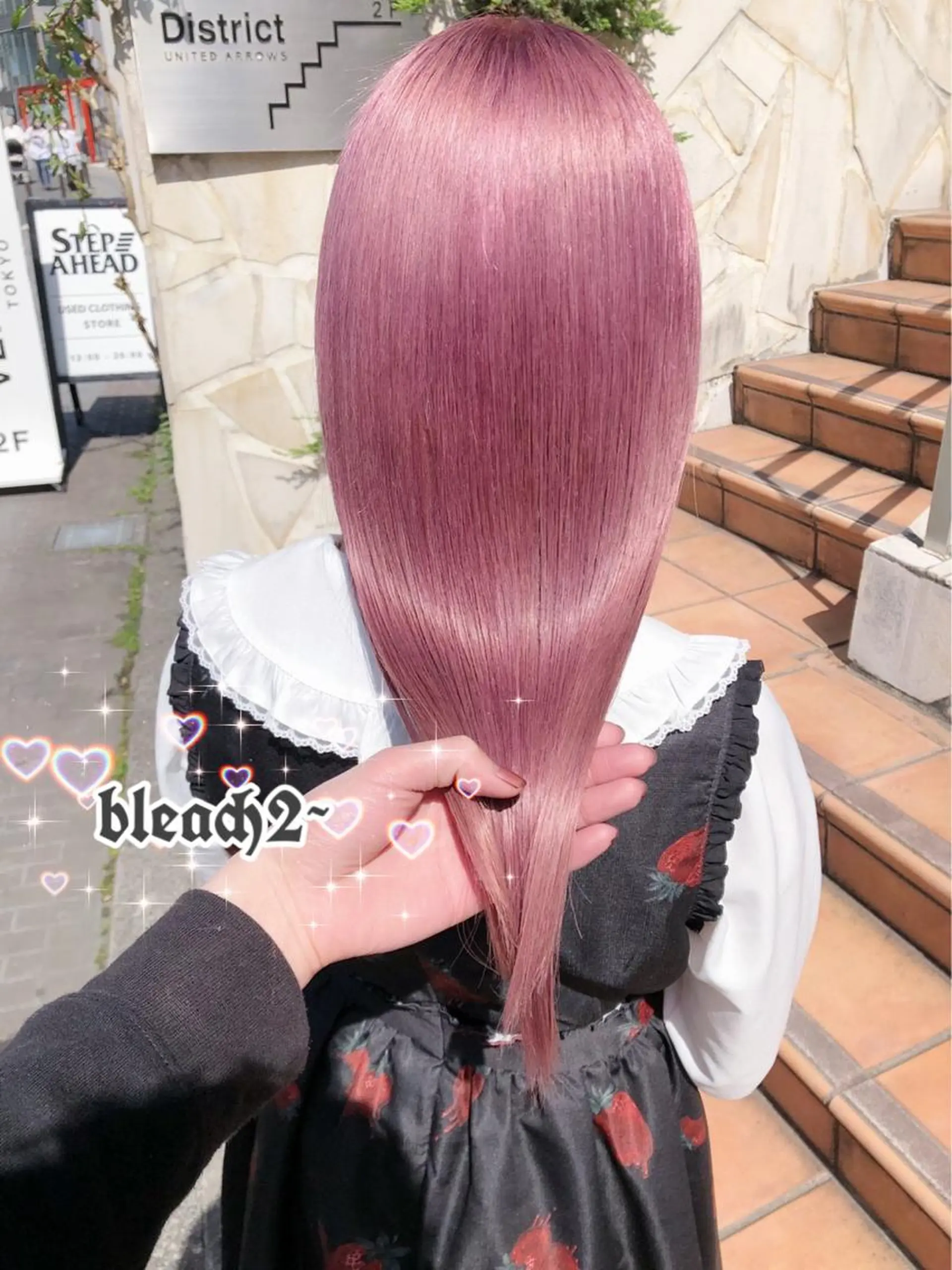 ロング アッシュ アッシュグレー アッシュグレージュ ミストバング ピンクブラウン ハイトーン×エクステ 💞くるみのヘアスタイル