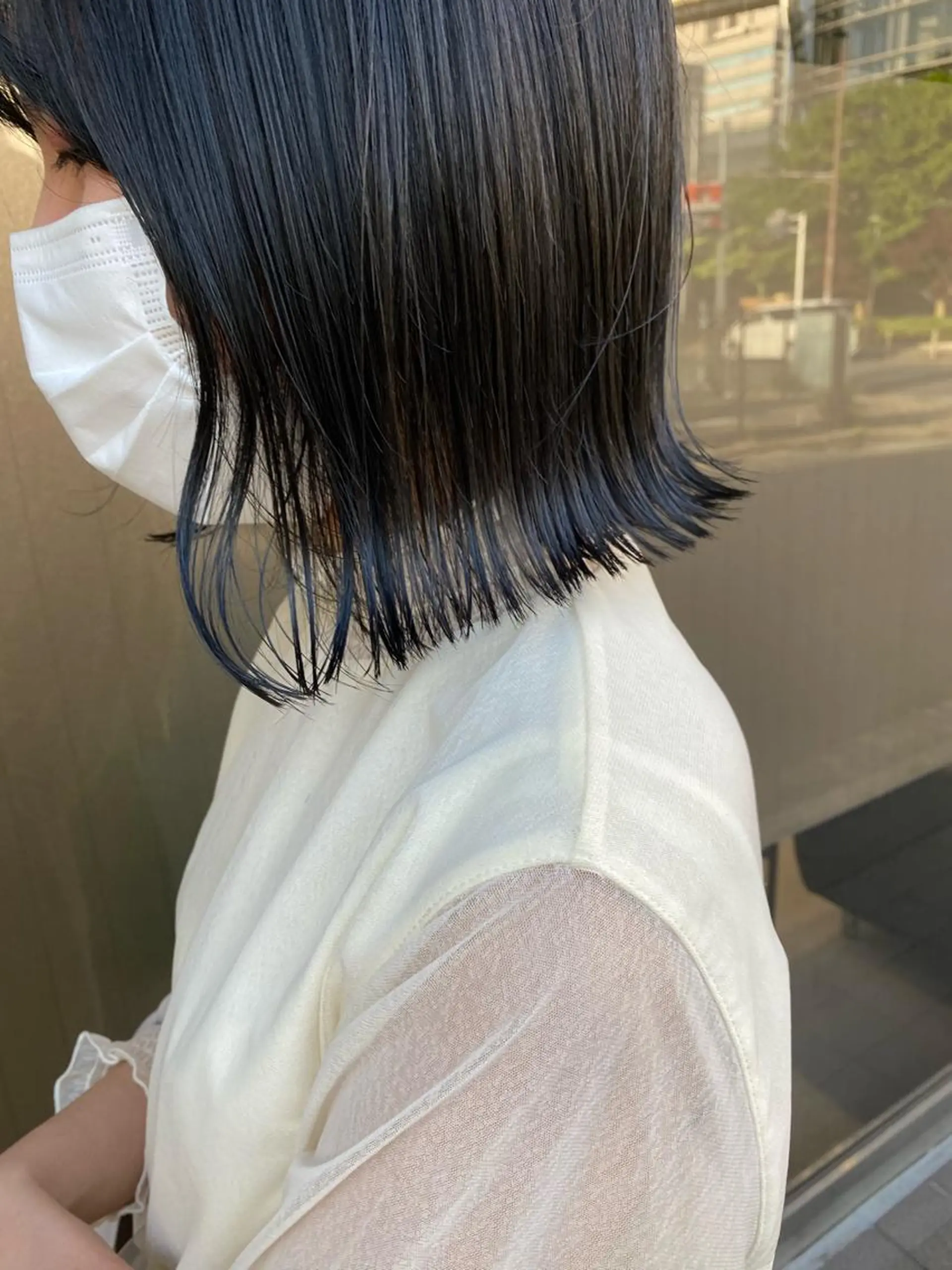 ミディアム カラー 切りっぱなしボブ 黒髪 ブルーカラー ブルーブラック ボブ KURUMI /NINE麻布十番のヘアスタイル