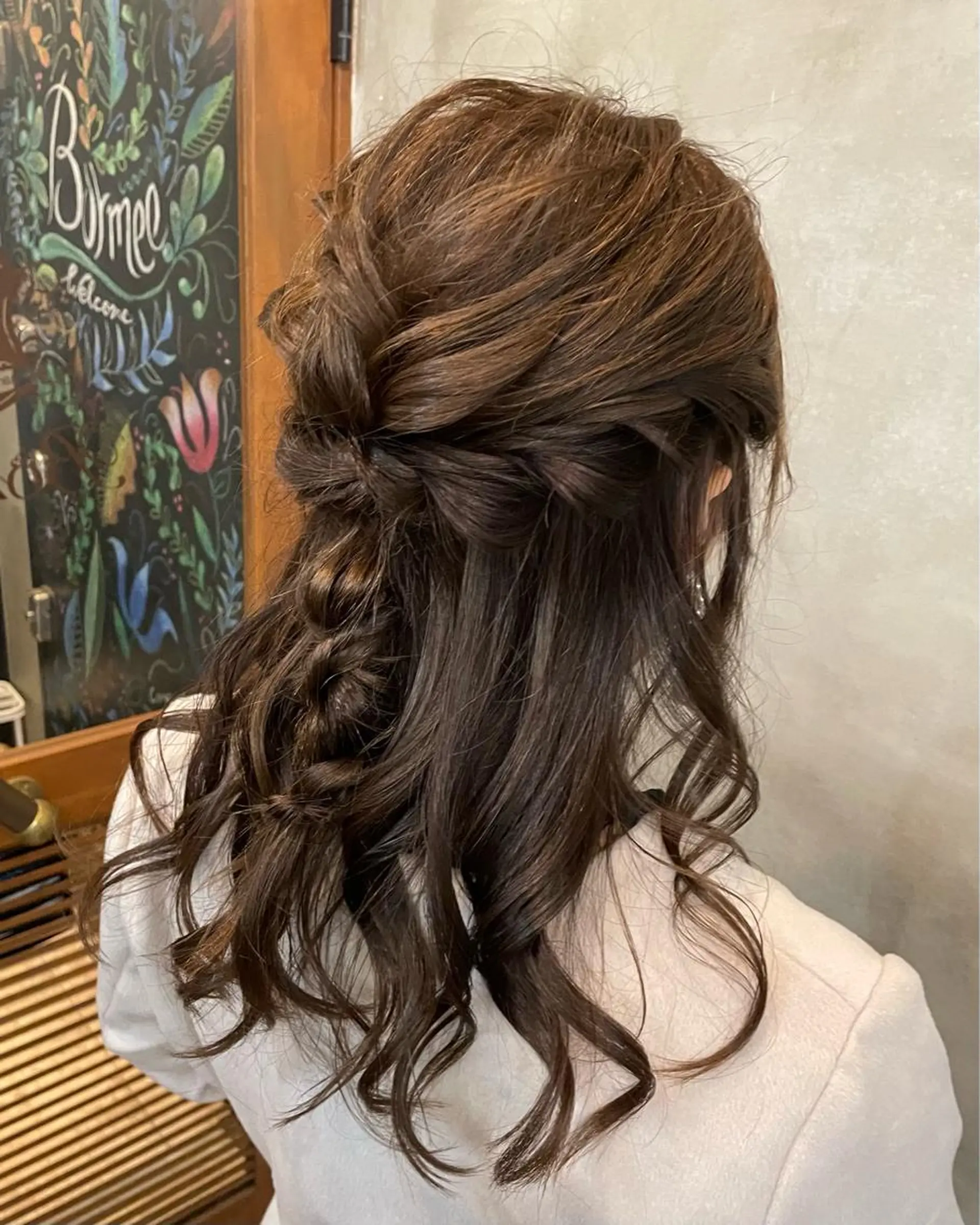 セミロング ヘアアレンジ ハーフアップ ヘアセット 【ピンク/韓国ヘア/ ヘアセット】亜海のヘアスタイル