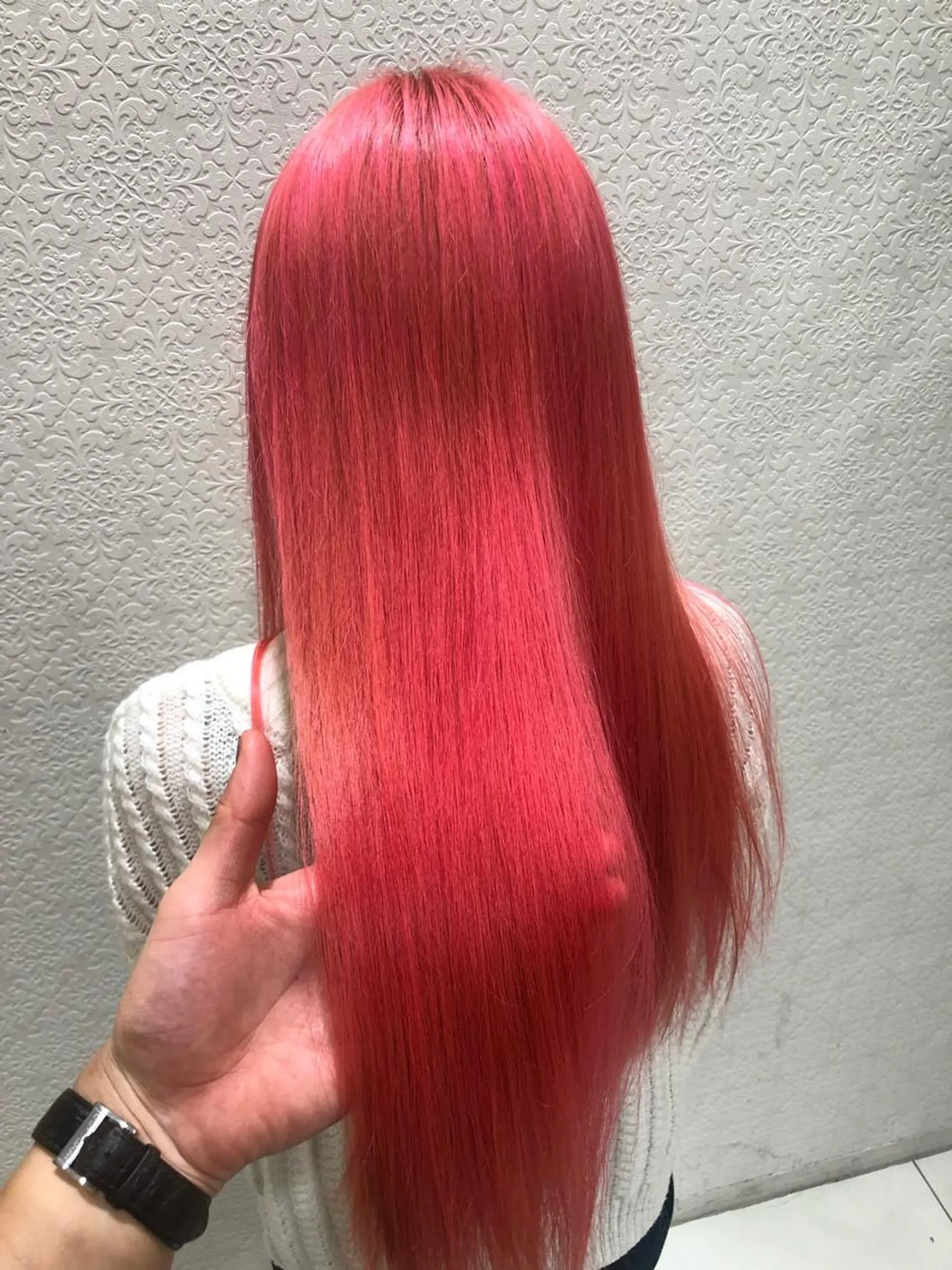 ロング カラー ピンクカラー ヘアカラー トリートメント 難しい髪質の縮毛矯正 高岡/射水/髪質改善のヘアスタイル
