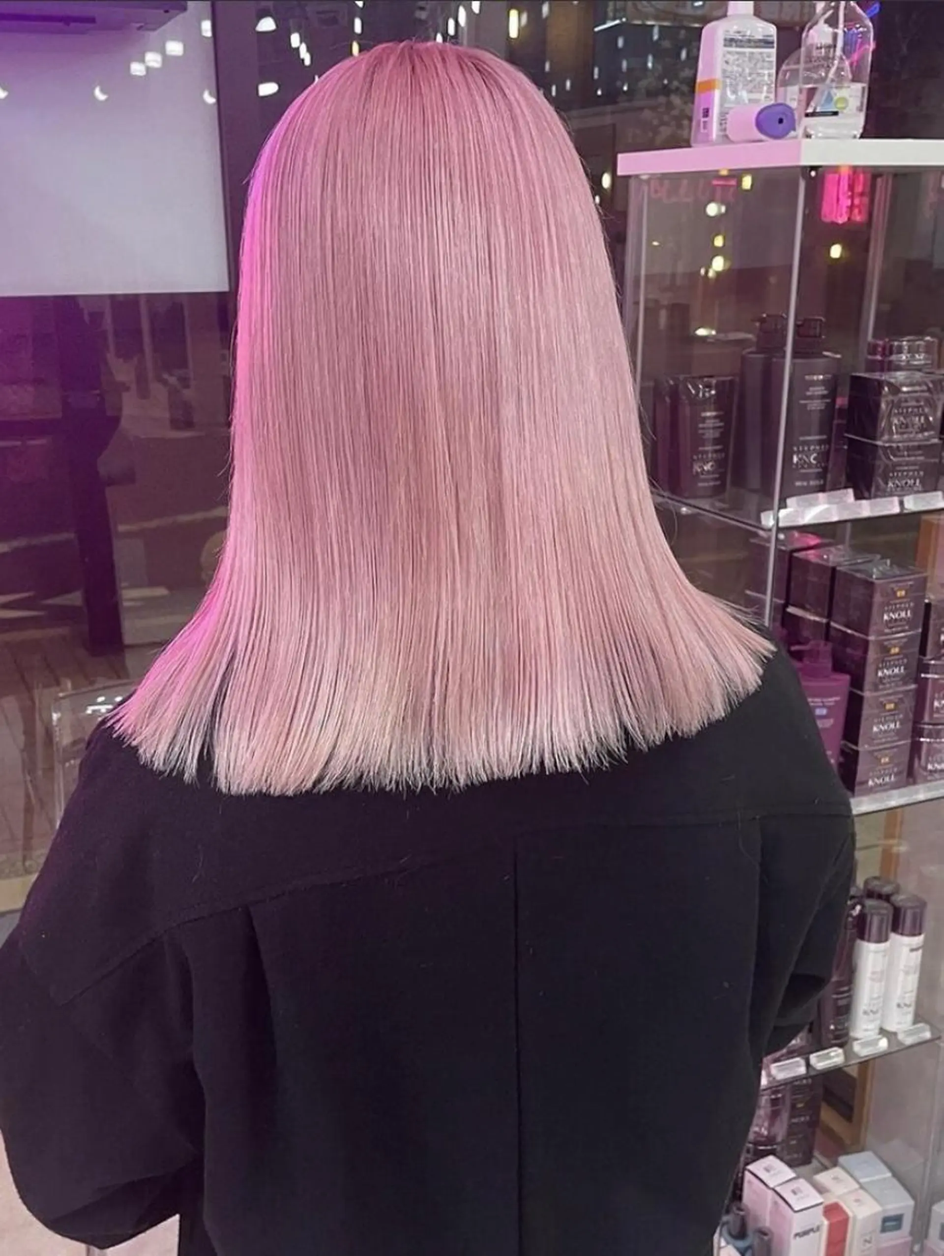 セミロング アッシュ アッシュグレー アッシュグレージュ ミストバング ピンクブラウン ハイトーン×エクステ 💞くるみのヘアスタイル