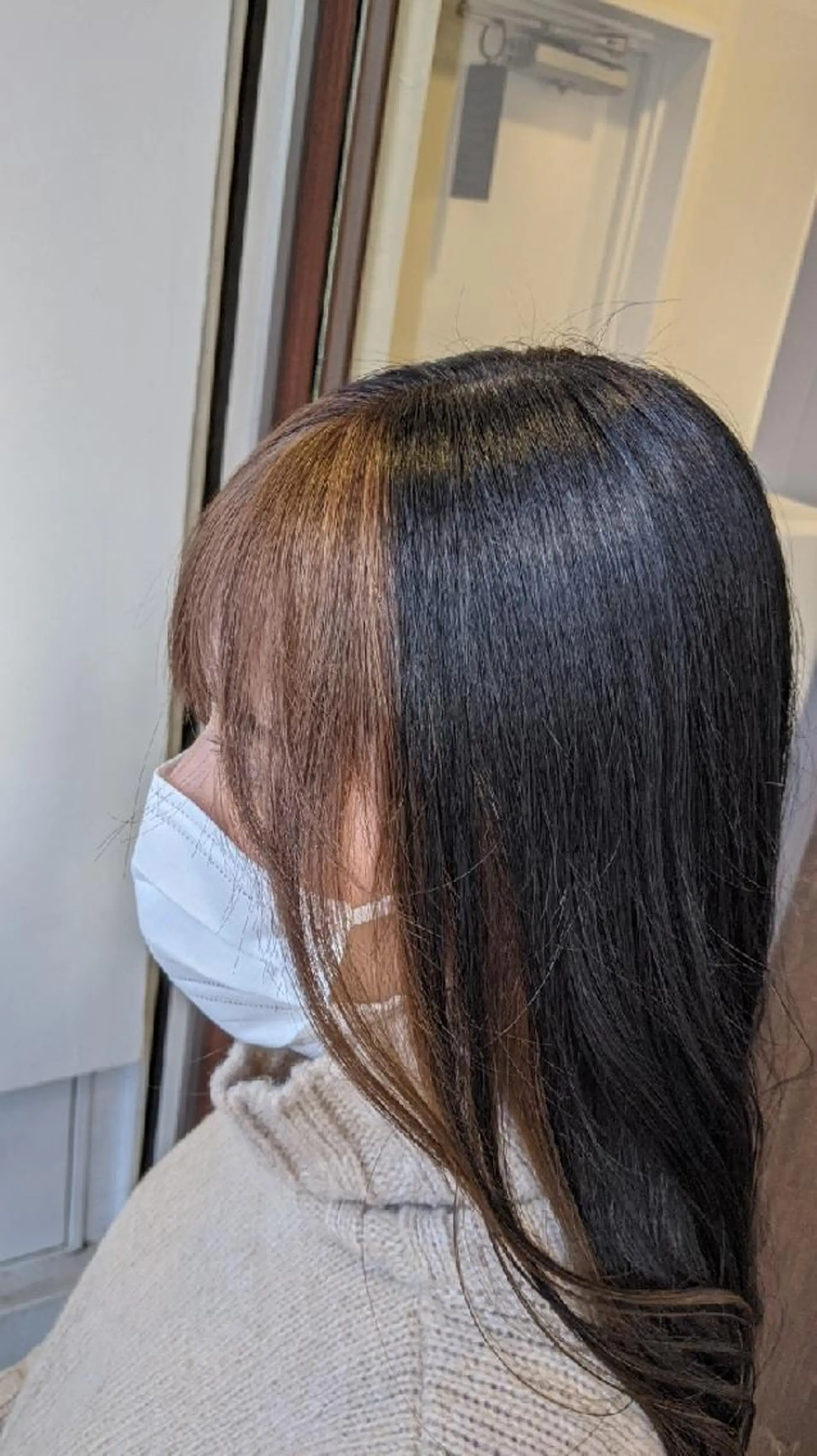 ロング カラー ミストバング ベージュカラー  フェイスフレーミング ミルクティーベージュ ヘアカラー トリートメント 髪質改善アンブリーチ 店長みやけななのヘアスタイル
