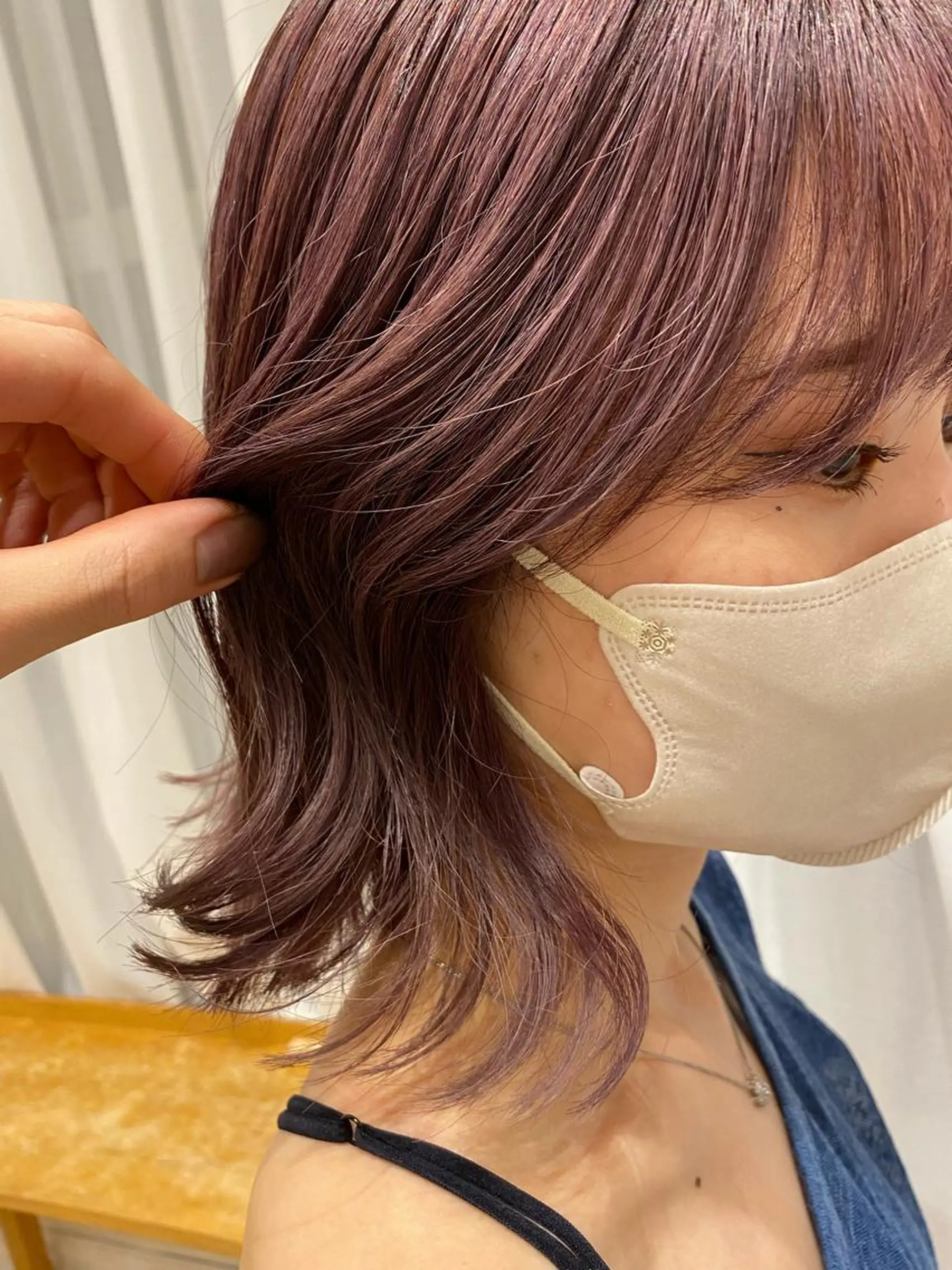 ミディアム ピンクラベンダー ヘアカラー 小顔レイヤーカット/ 似合わせヘア/まなみのヘアスタイル