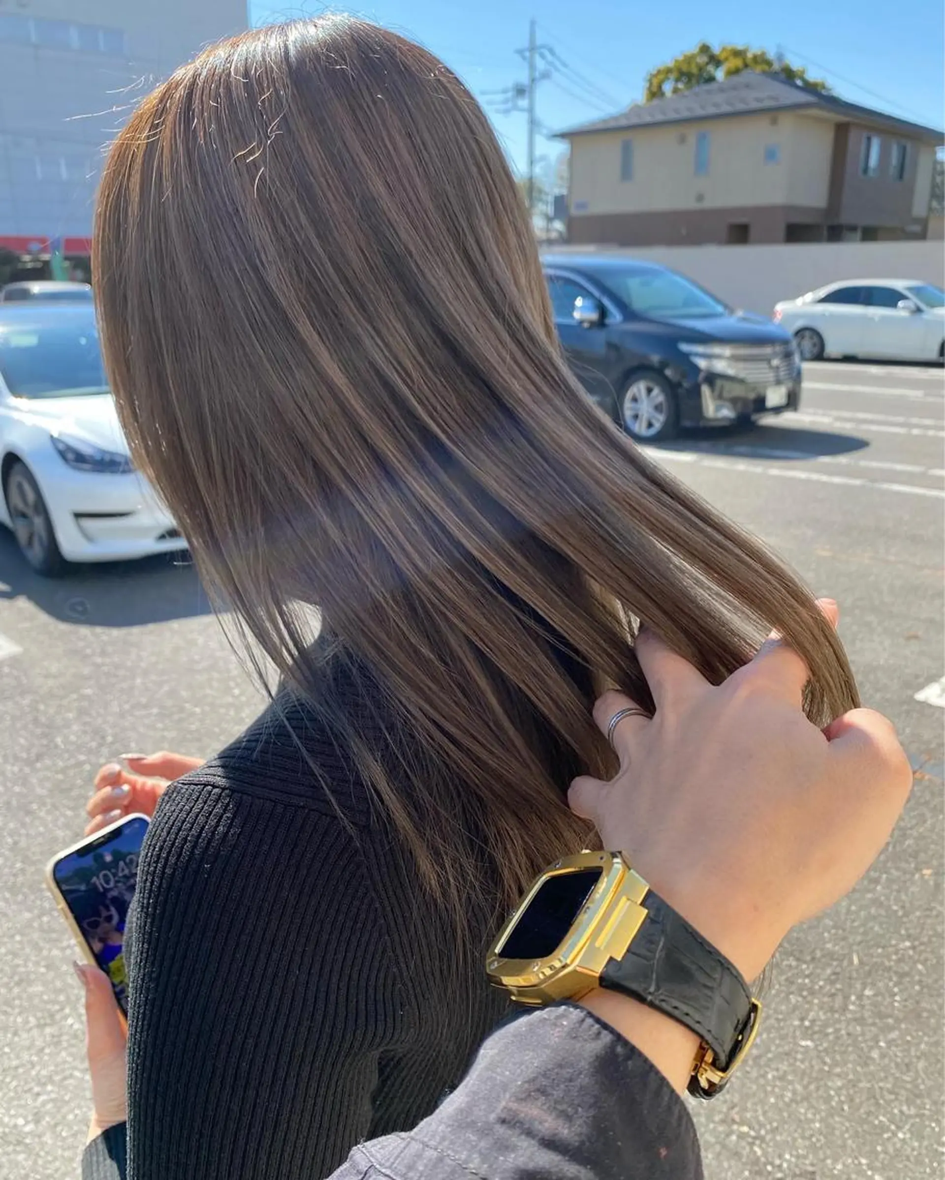 ロング カラー グレージュ ミルクティーグレージュ ヘアカラー トリートメント 渡辺　亮/ ハイライト/髪質改善のヘアスタイル