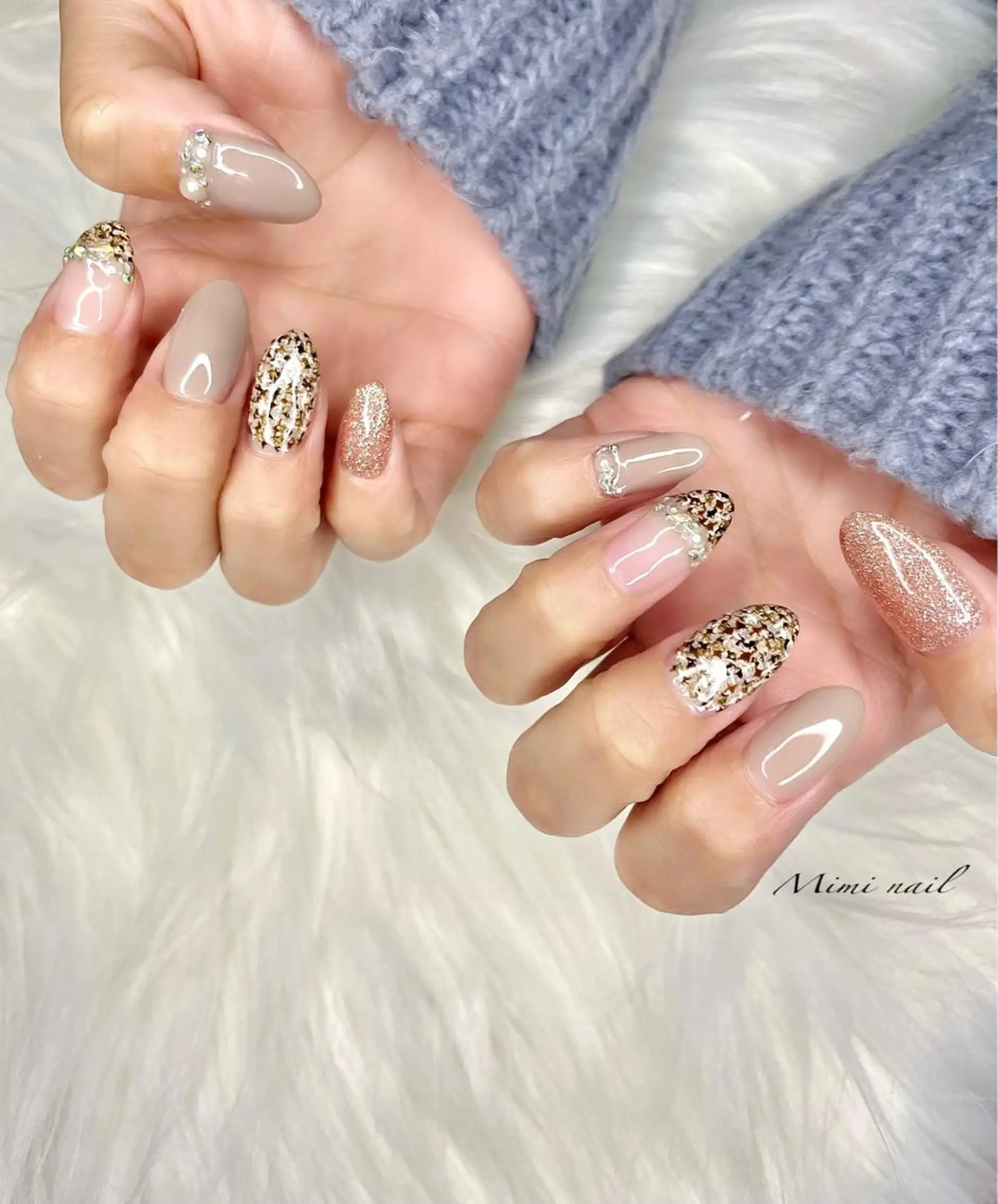 ミディアム ネイル ツイードネイル ハンドネイル beauty salonM&Iのネイルデザイン