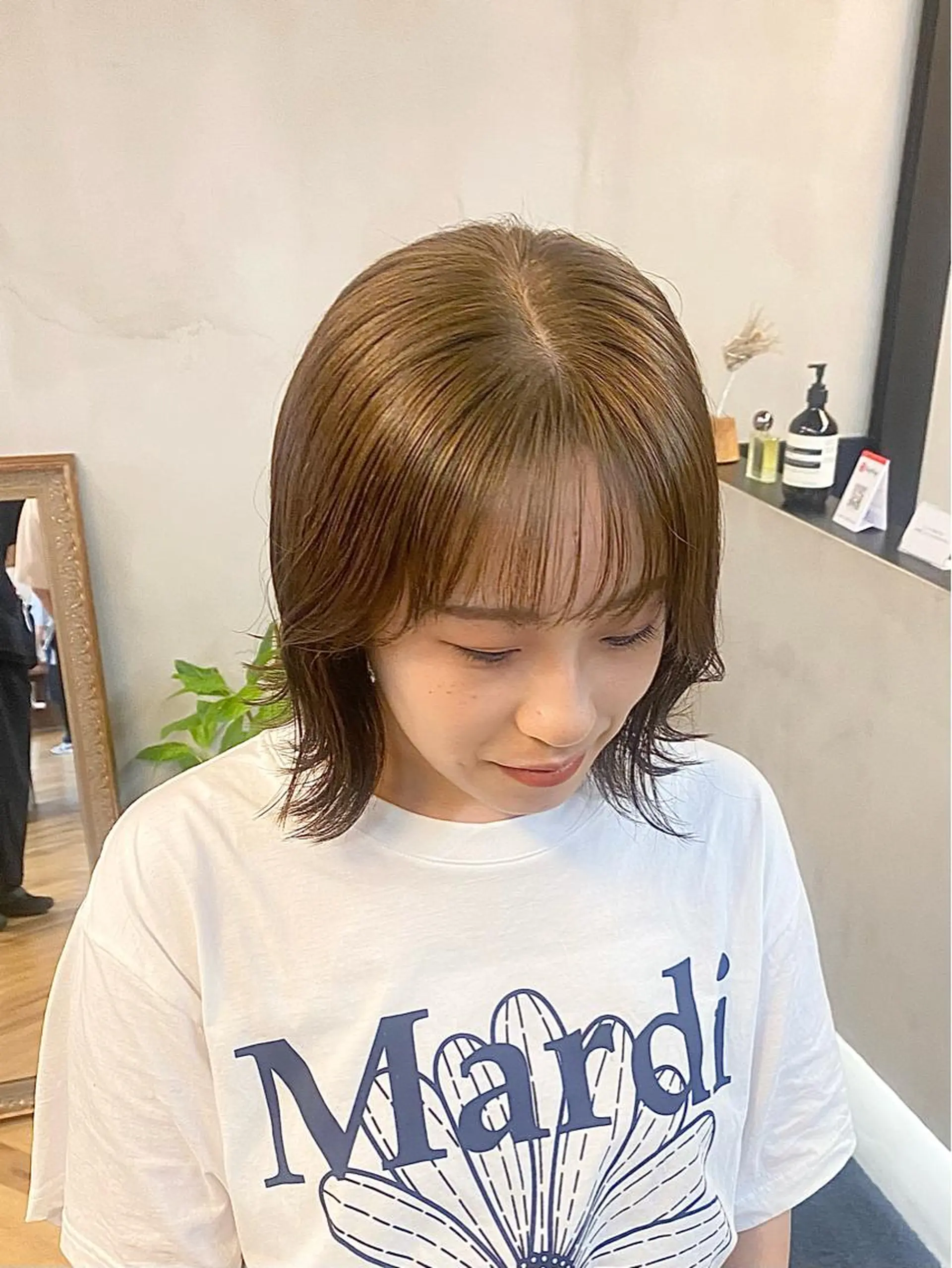 ミディアム カラー パーマ ヘアアレンジ カット ヘアカラー トリートメント ハル🌸柔色/ ブリーチなし/艶髪のヘアスタイル