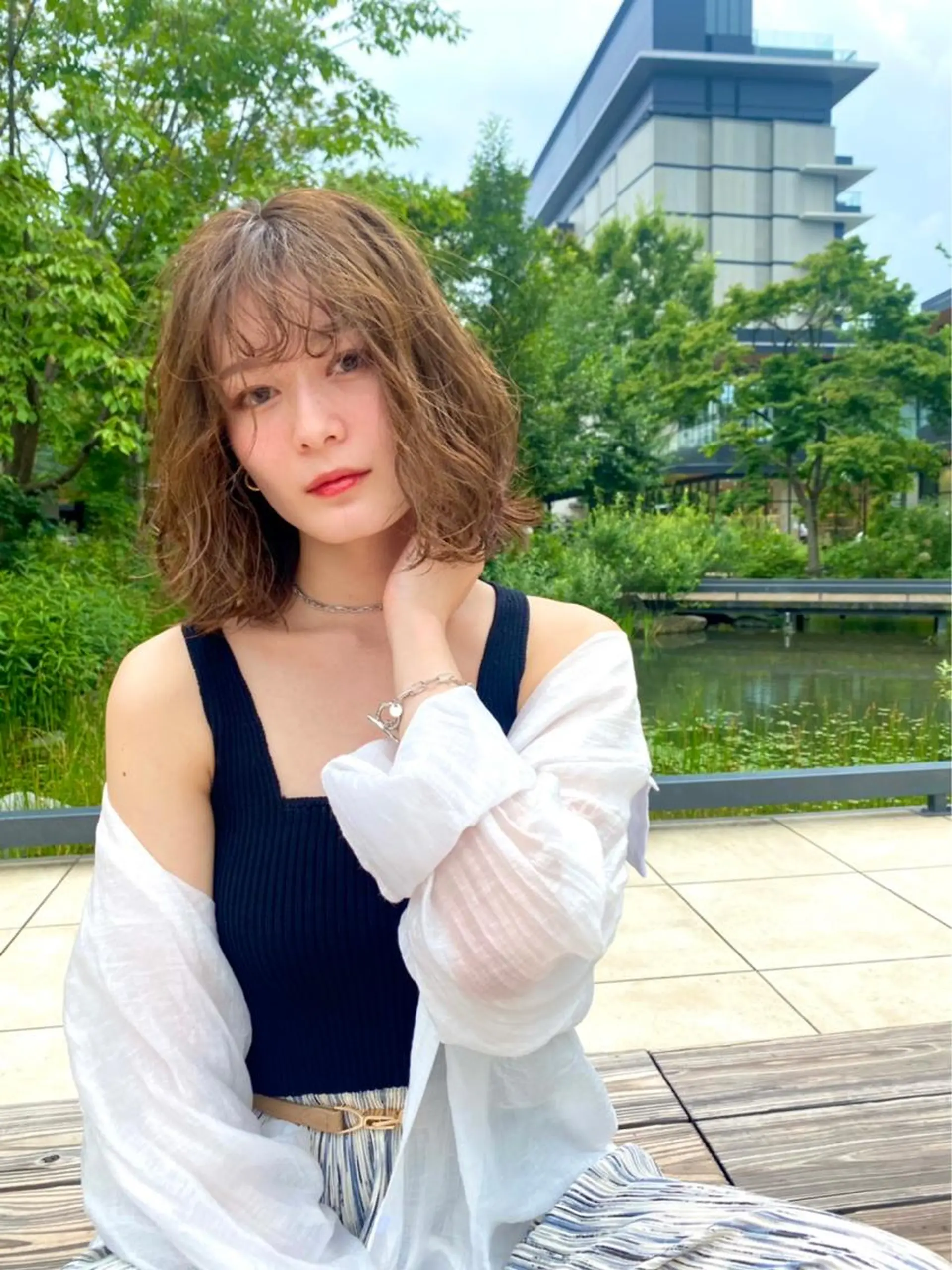 ミディアム カラー ヘアアレンジ カット ヘアカラー 金森 斗夢のヘアスタイル