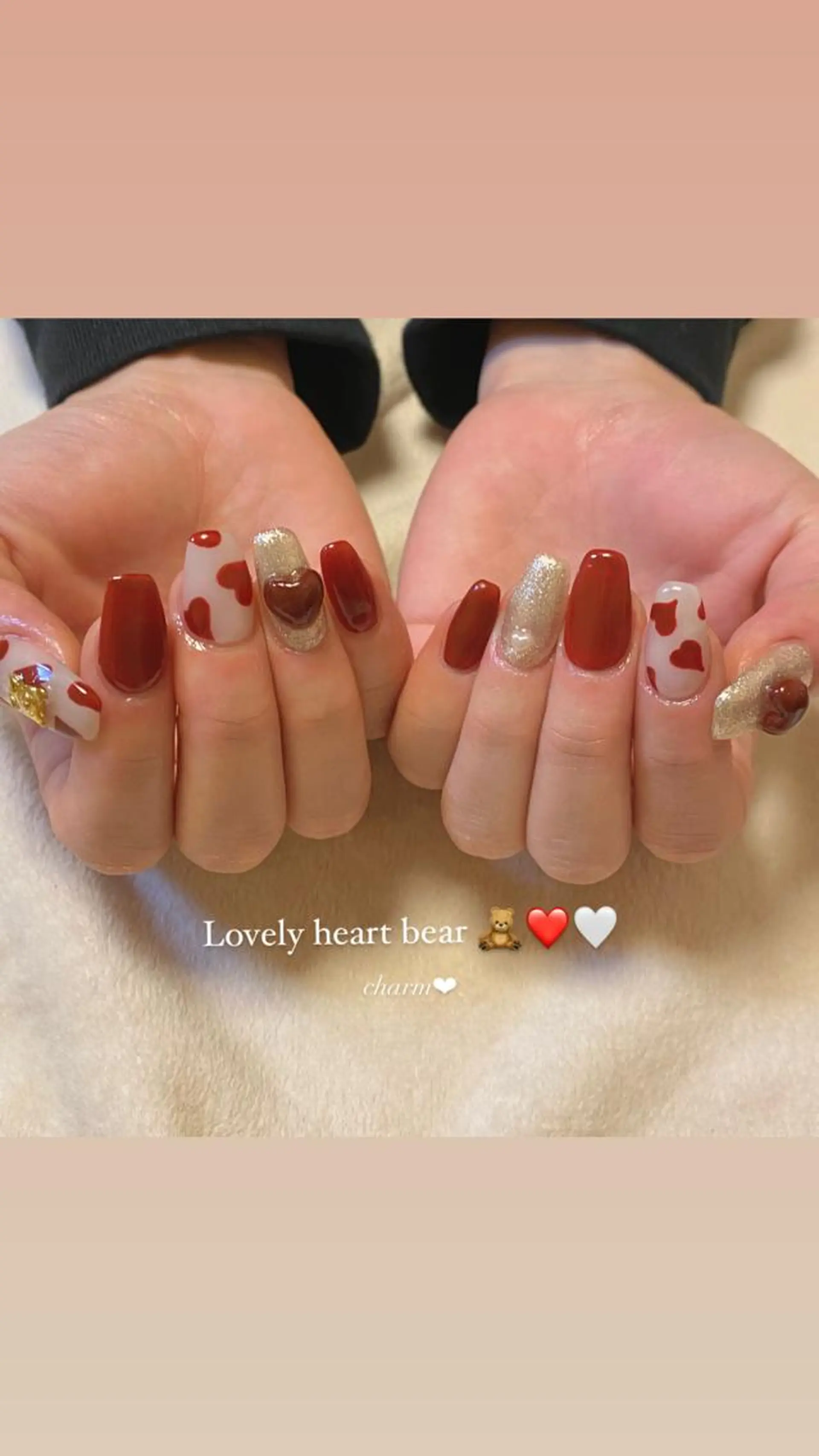 ネイル ゴールド ハート バレンタイン ハンドネイル nail salon charmのネイルデザイン