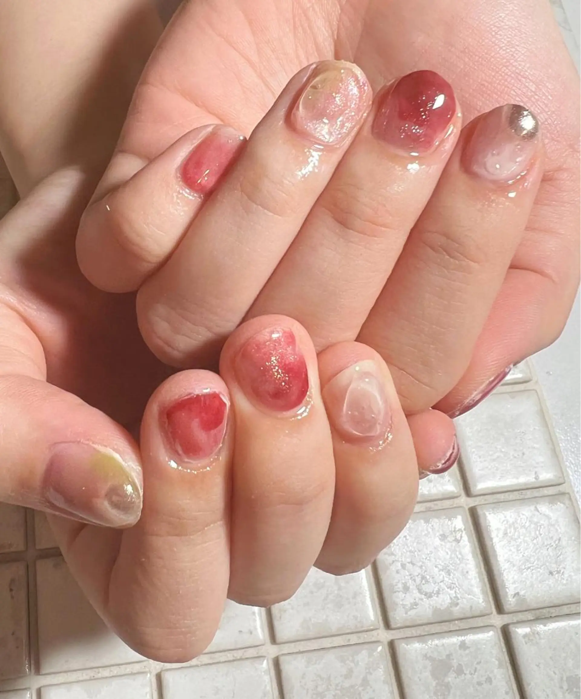 ネイル ボルドー ニュアンスネイル ショートネイル ハンドネイル private salon mieのネイルデザイン