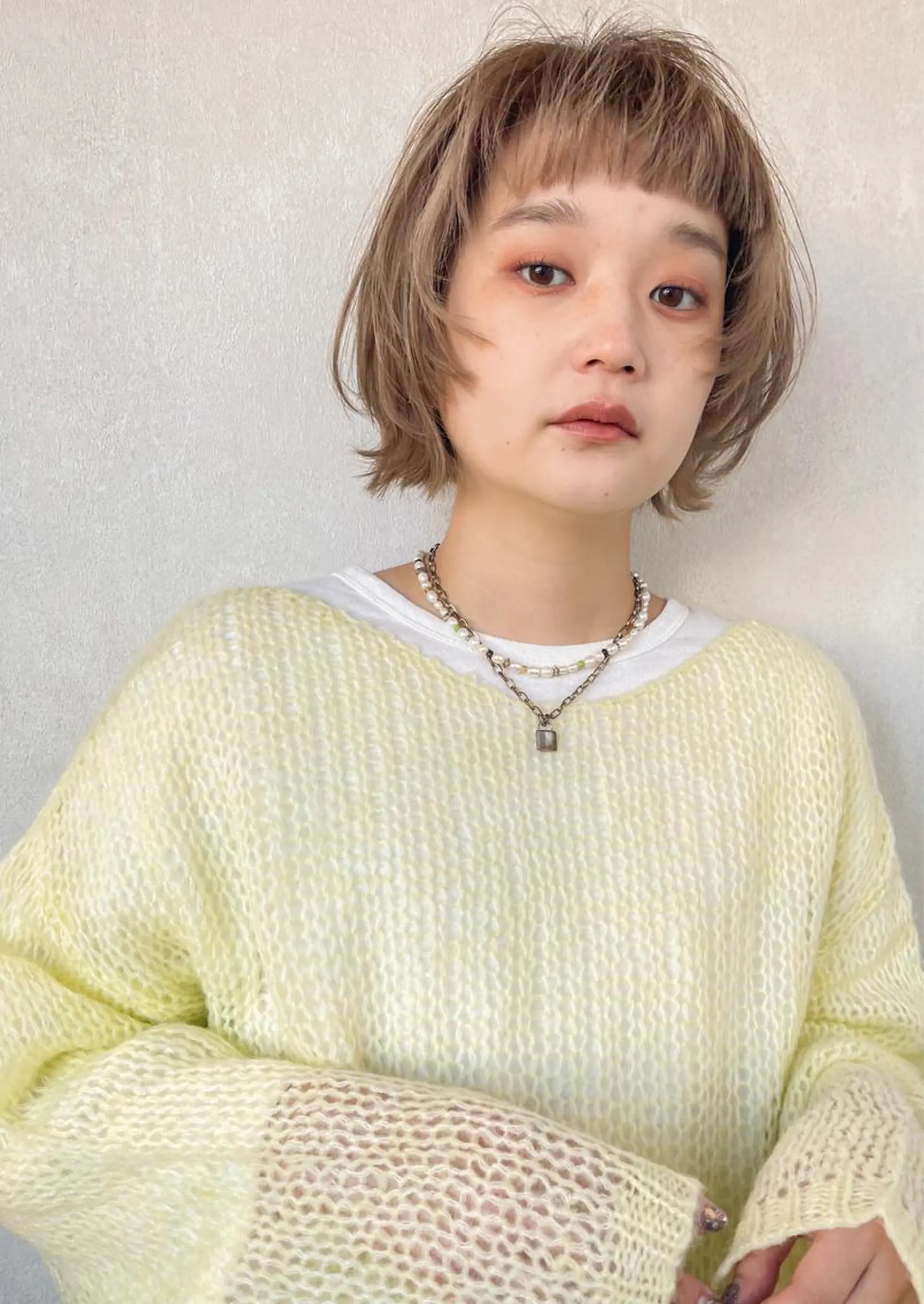 ショート カラー ベージュカラー ブリーチ ボブ ブリーチ/miinaのヘアスタイル