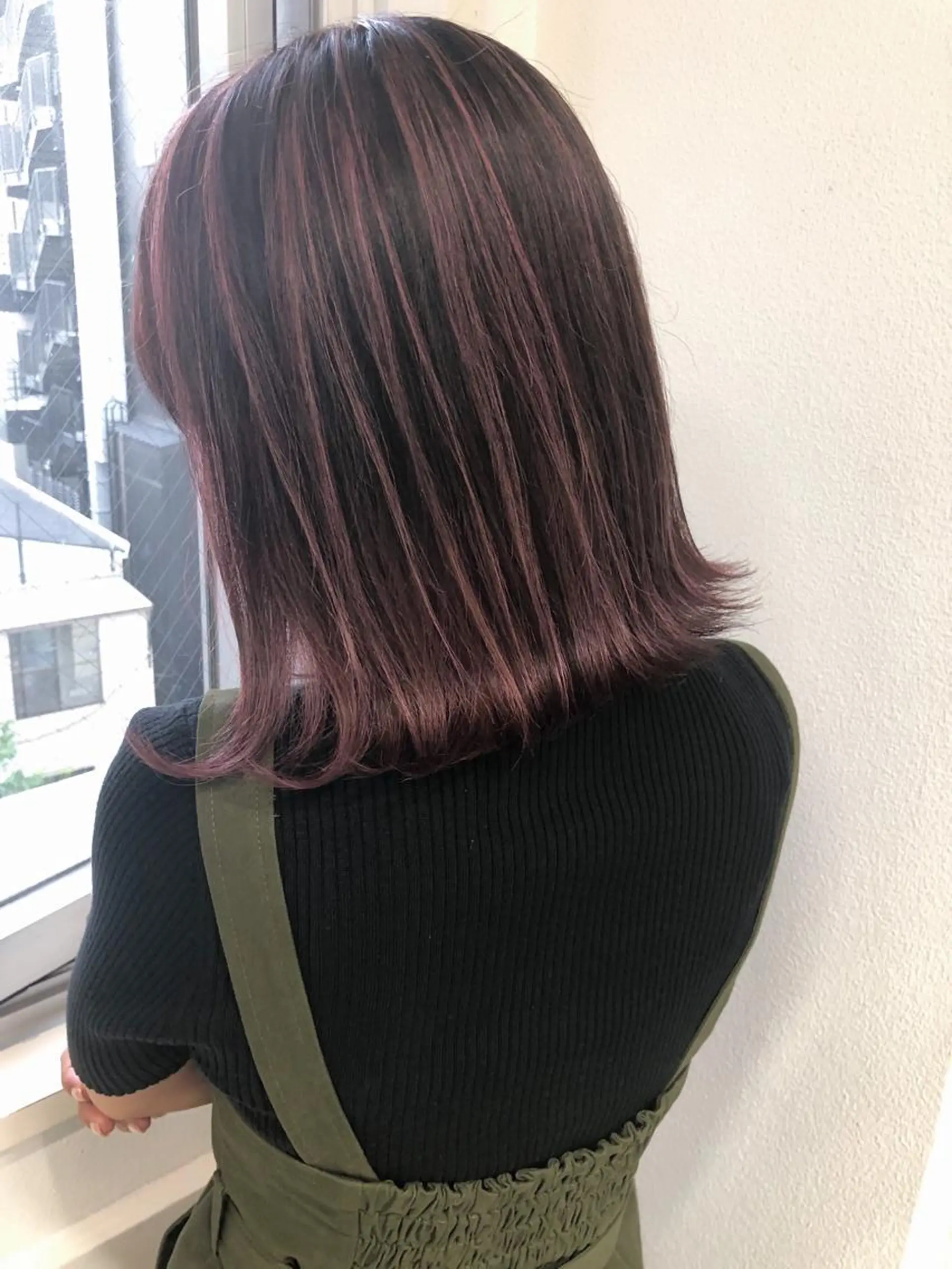 ミディアム カラー バレイヤージュ ピンクカラー レイヤーカット ヘアカラー トリートメント GiseL天神カラー 髪質改善/ブリーチのヘアスタイル
