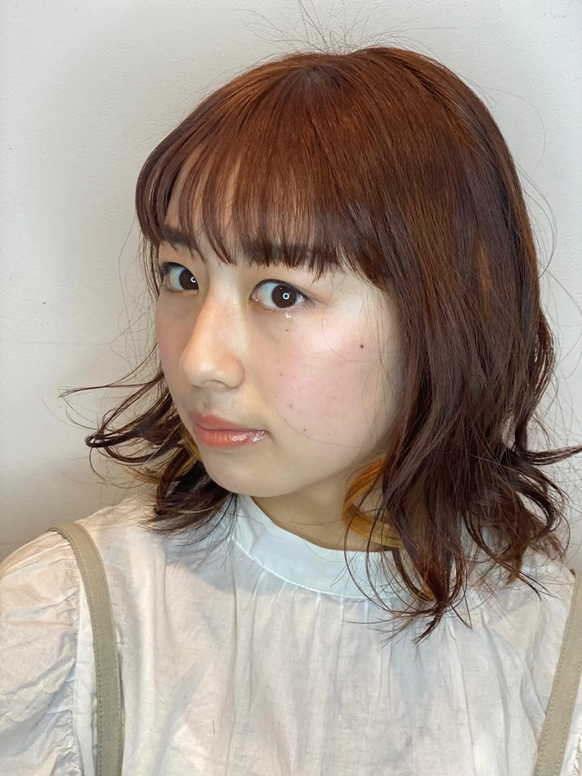 ミディアム カラー ブラウンカラー オレンジ オレンジブラウン ROBBY所属・松井美樹/似合わせ ガーリー・韓国のヘアスタイル