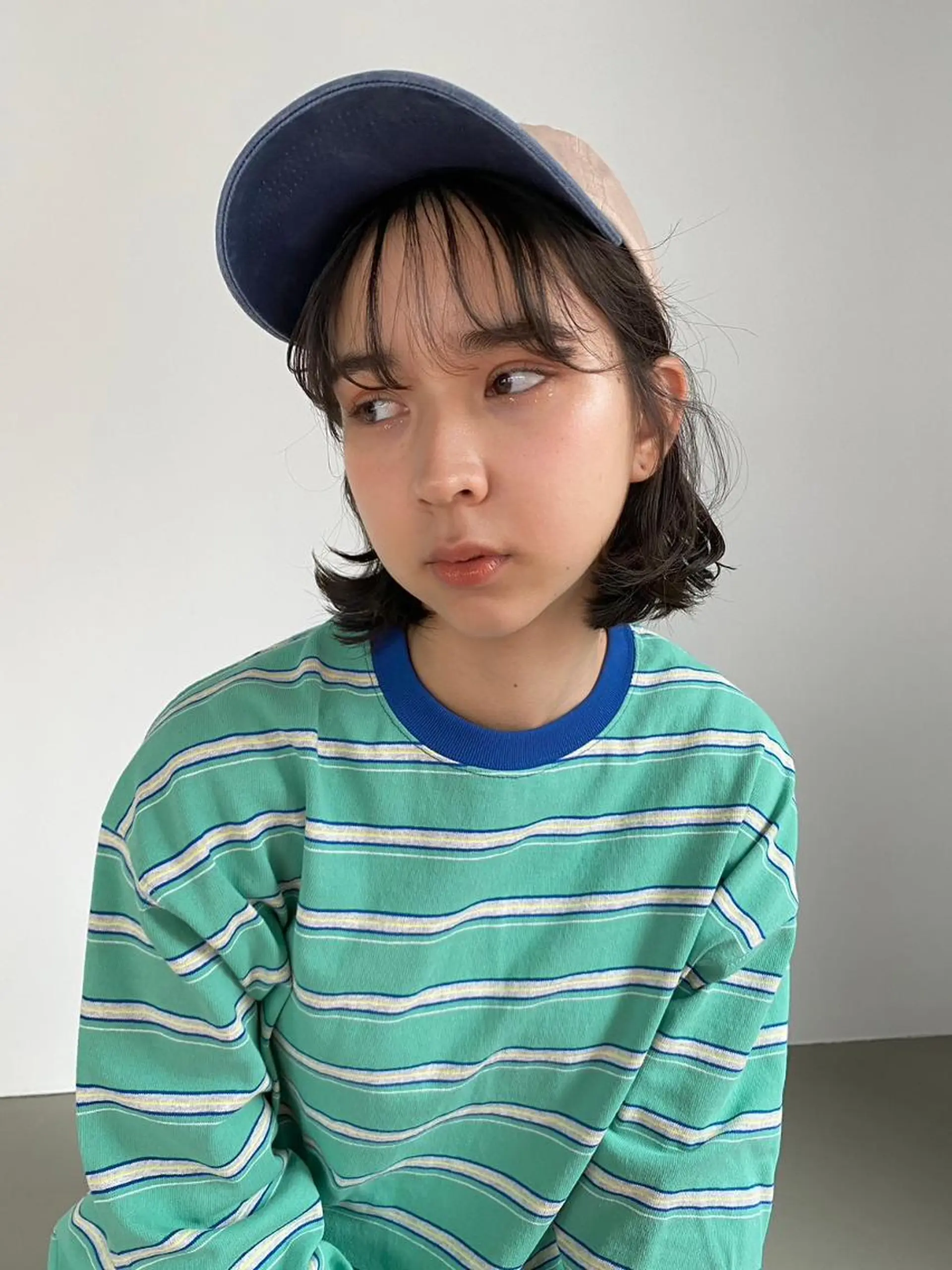 ミディアム カラー パーマ ショートボブ アディクシーカラー ブリーチ ブロンド ブルーカラー カット ヘアカラー トリートメント CEINE PATHのヘアスタイル