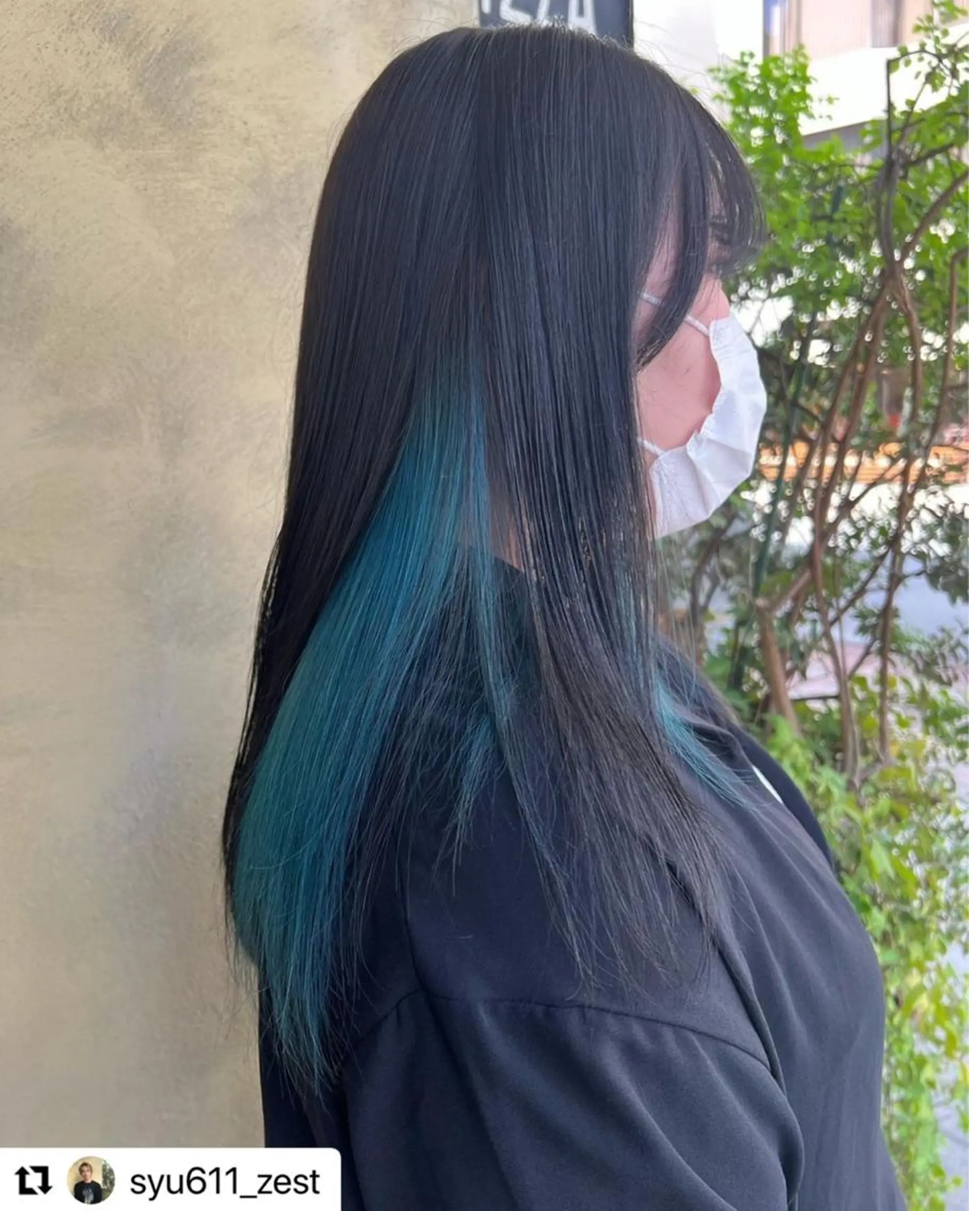 ロング カラー 黒髪 ブルーカラー ブルーブラック ハイトーンカラー インナーカラー ヘアカラー 🦋sana🦋 🫧透明感カラー🫧のヘアスタイル