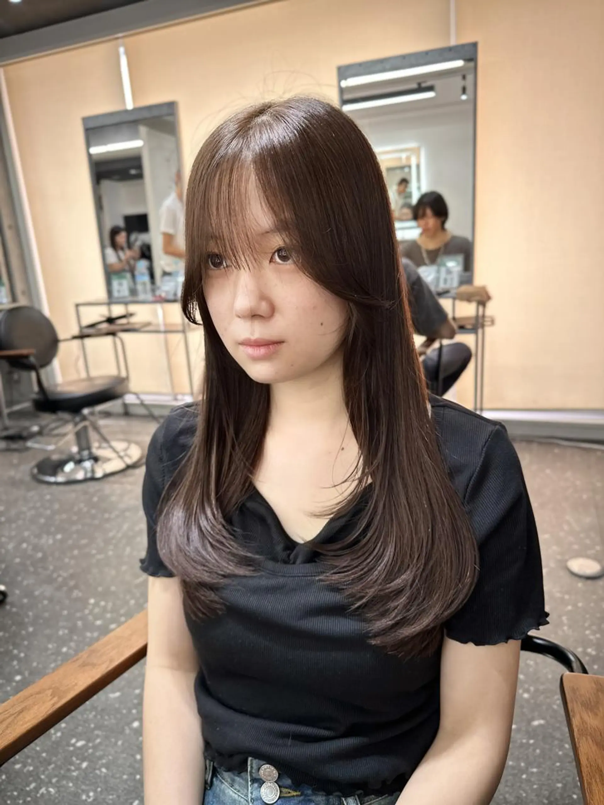 ロング カット ヘアカラー トリートメント 韓国風レイヤー🗝要 暗透カラー📓吉祥寺のヘアスタイル