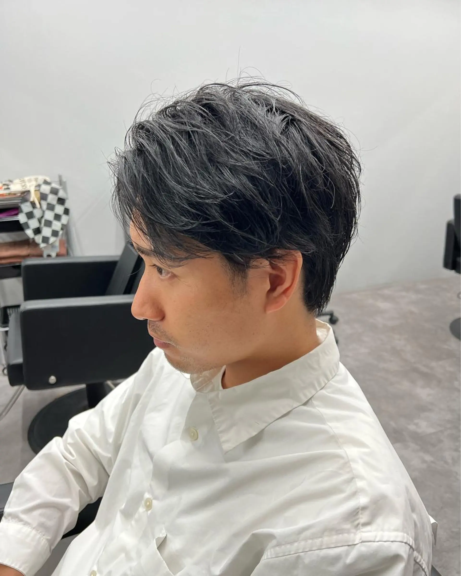 ショート パーマ メンズ アップバング メンズパーマ ショートヘア 【曲がる縮毛矯正】 モデル募集🙋カツヤのヘアスタイル