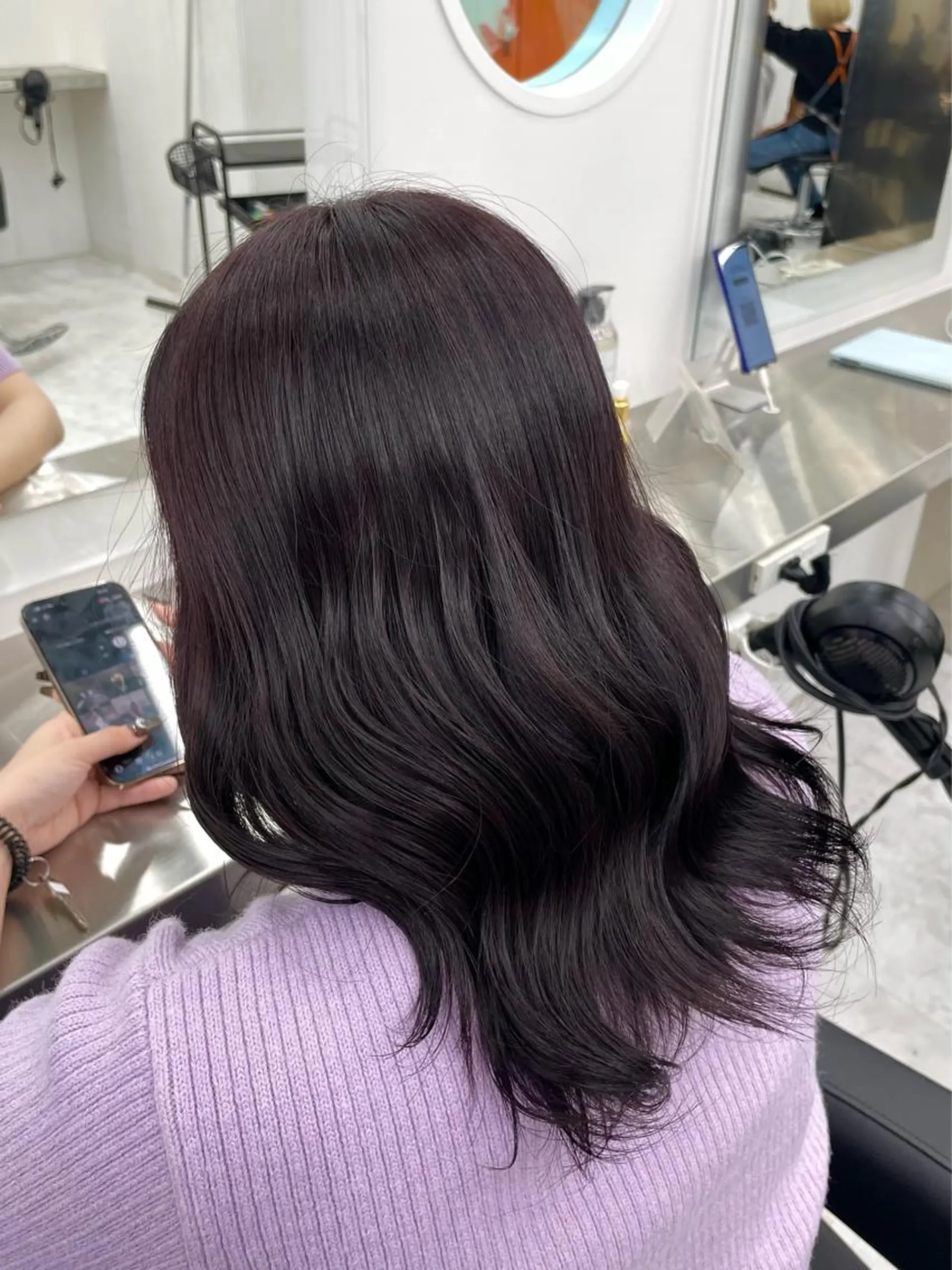 セミロング カラー 🤎🎀ブリーチなし ピンクラベンダー🧸のヘアスタイル