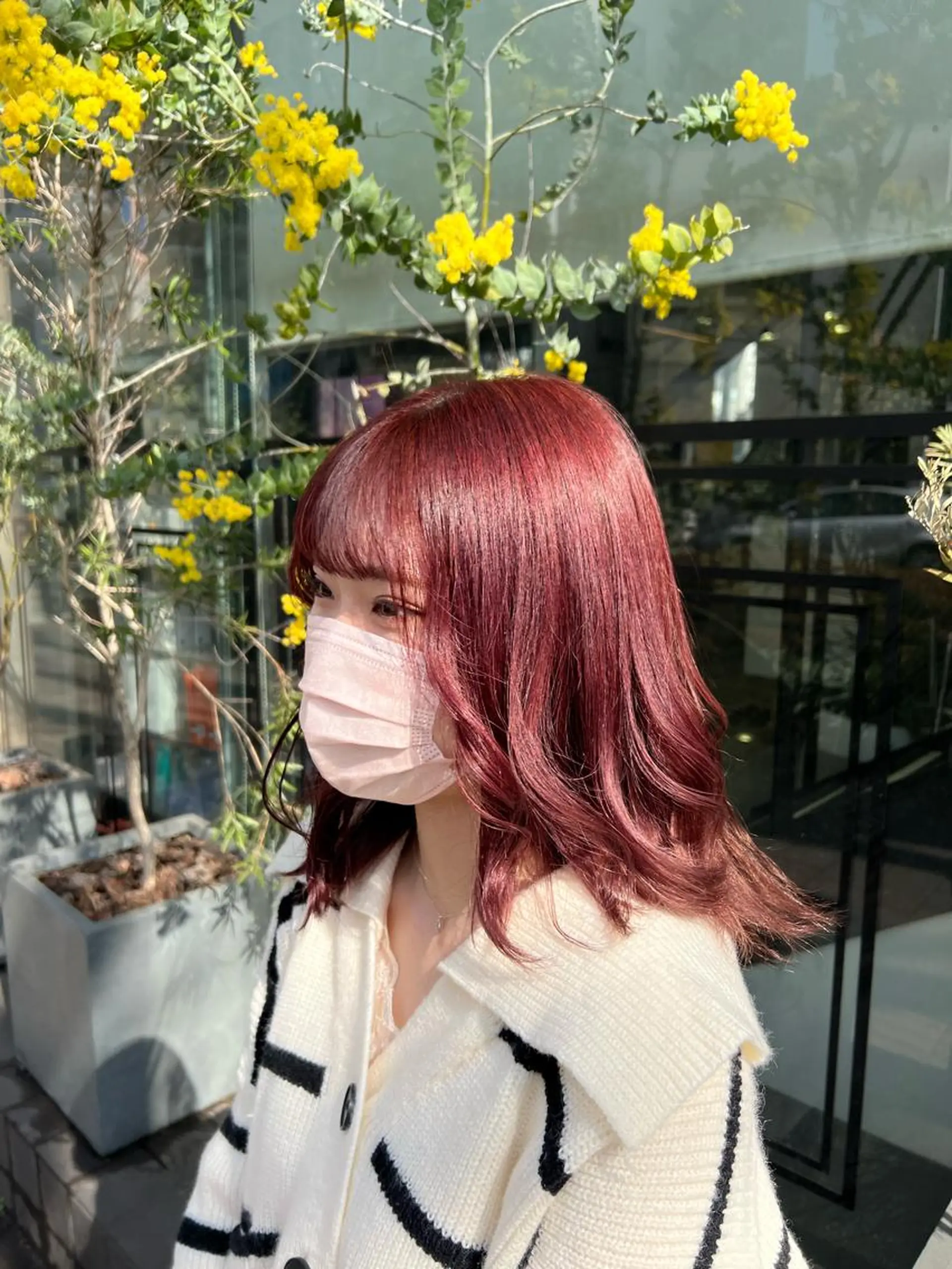 ミディアム カラー ピンクカラー 韓国ヘアダウンパーマ シャドウパーマ/航太のヘアスタイル