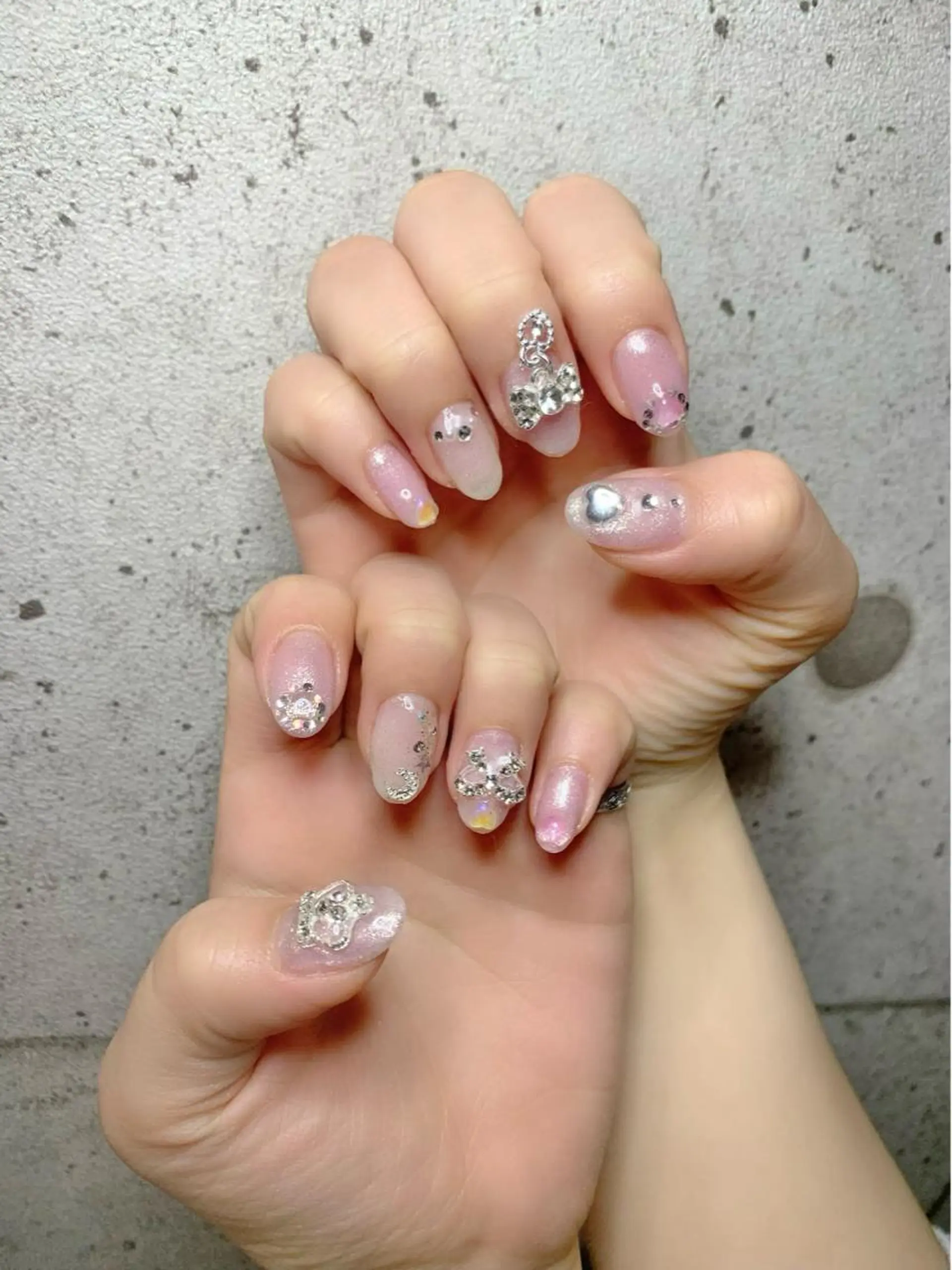 ネイル ハート 氷ネイル・うるうるネイル キラキラネイル 持ち込み リボン ハンドネイル Nail Salon　Ｋのネイルデザイン