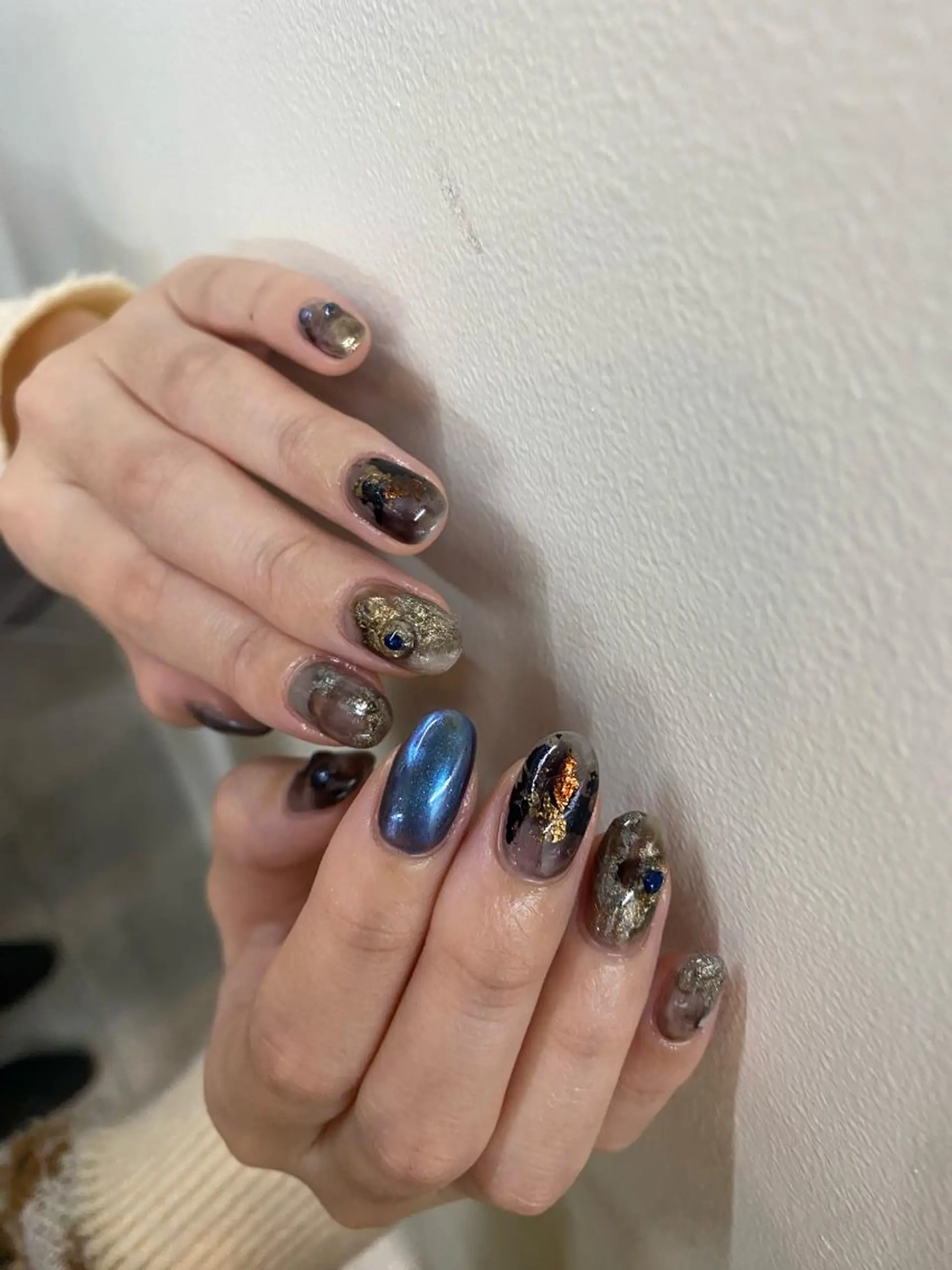 ネイル ブルー ハンドネイル nable.所属・望月 実莉のネイルデザイン