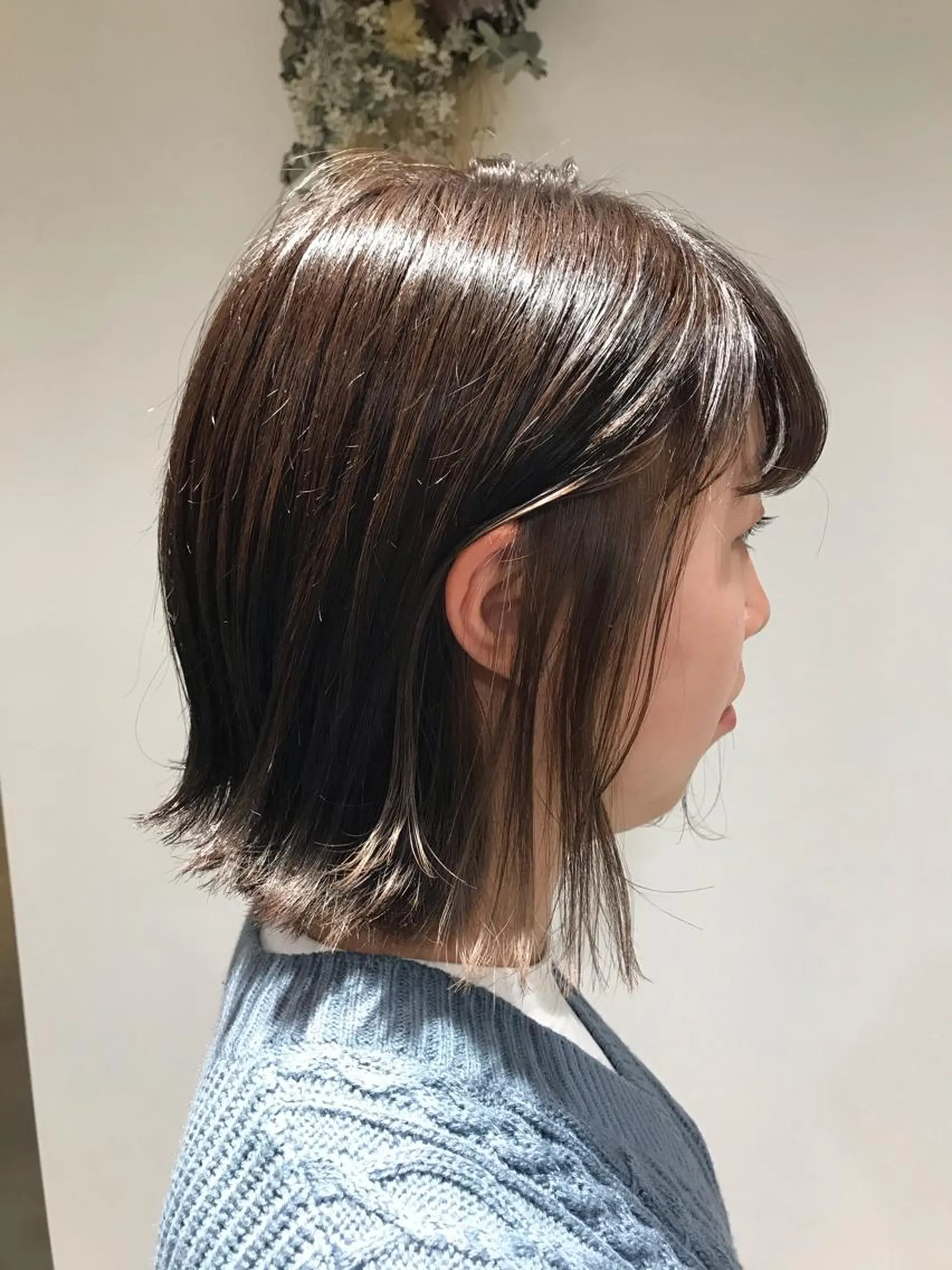 ミディアム カラー 暖色カラー🍊 ボブ🌿顔周りcutのヘアスタイル