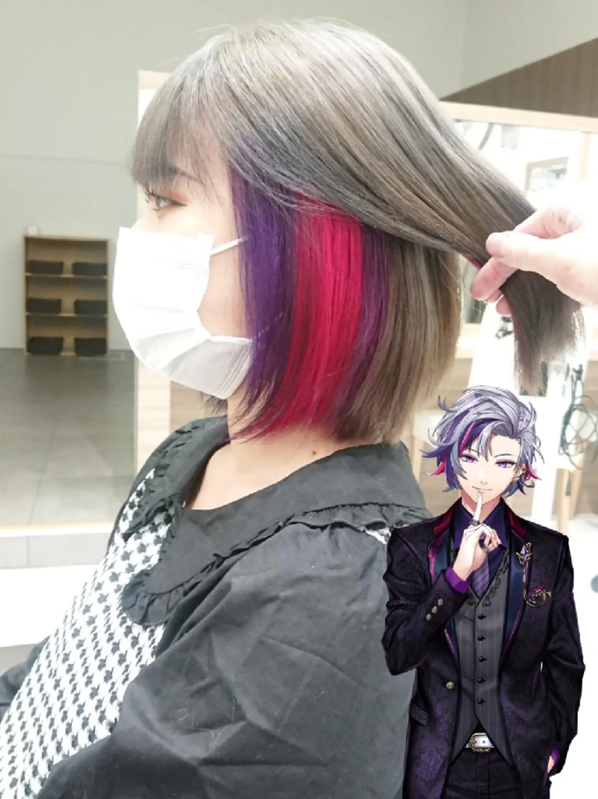 ミディアム カラー ブリーチ ケアブリーチ インナーカラー ピンクカラー バイオレットカラー ヘアカラー あらげ 🌈推しカラー🌈ᵕのヘアスタイル