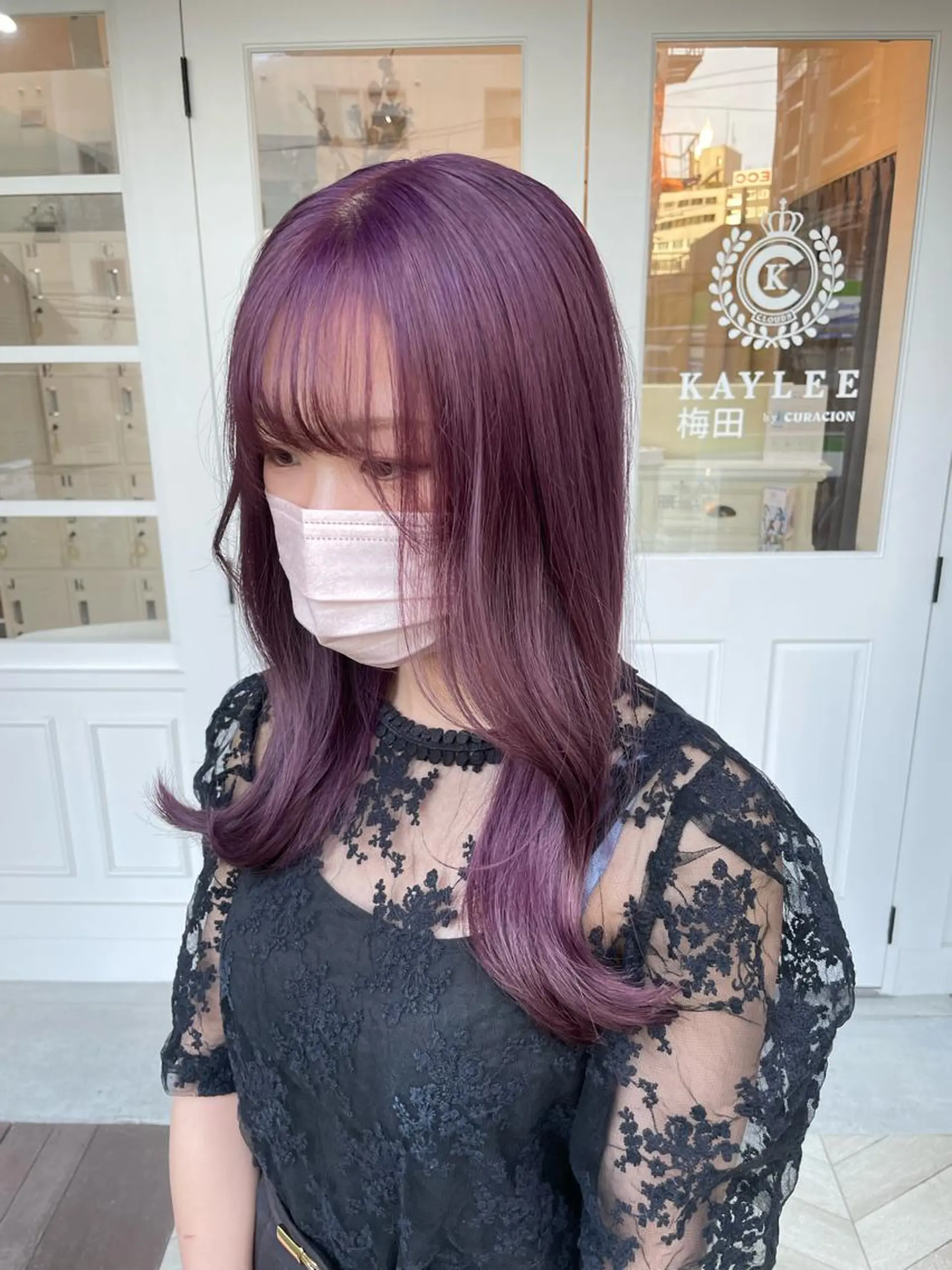 セミロング カラー ヘアアレンジ ブリーチ ラベンダーカラー ラベンダーピンク ピンクカラー ヘアカラー トリートメント KAYLEE Juriのヘアスタイル