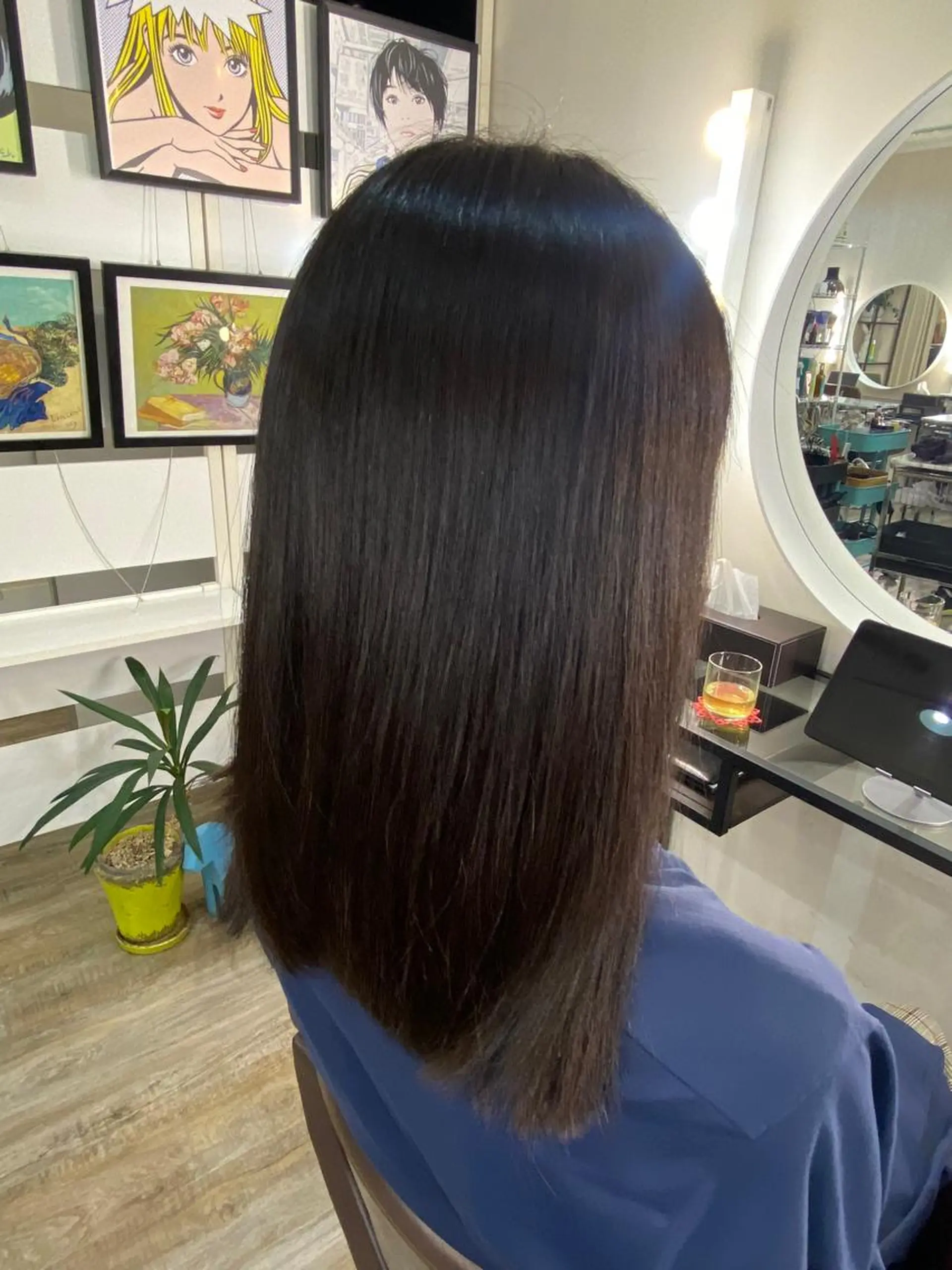 セミロング パーマ 縮毛矯正 山﨑 燦人のヘアスタイル