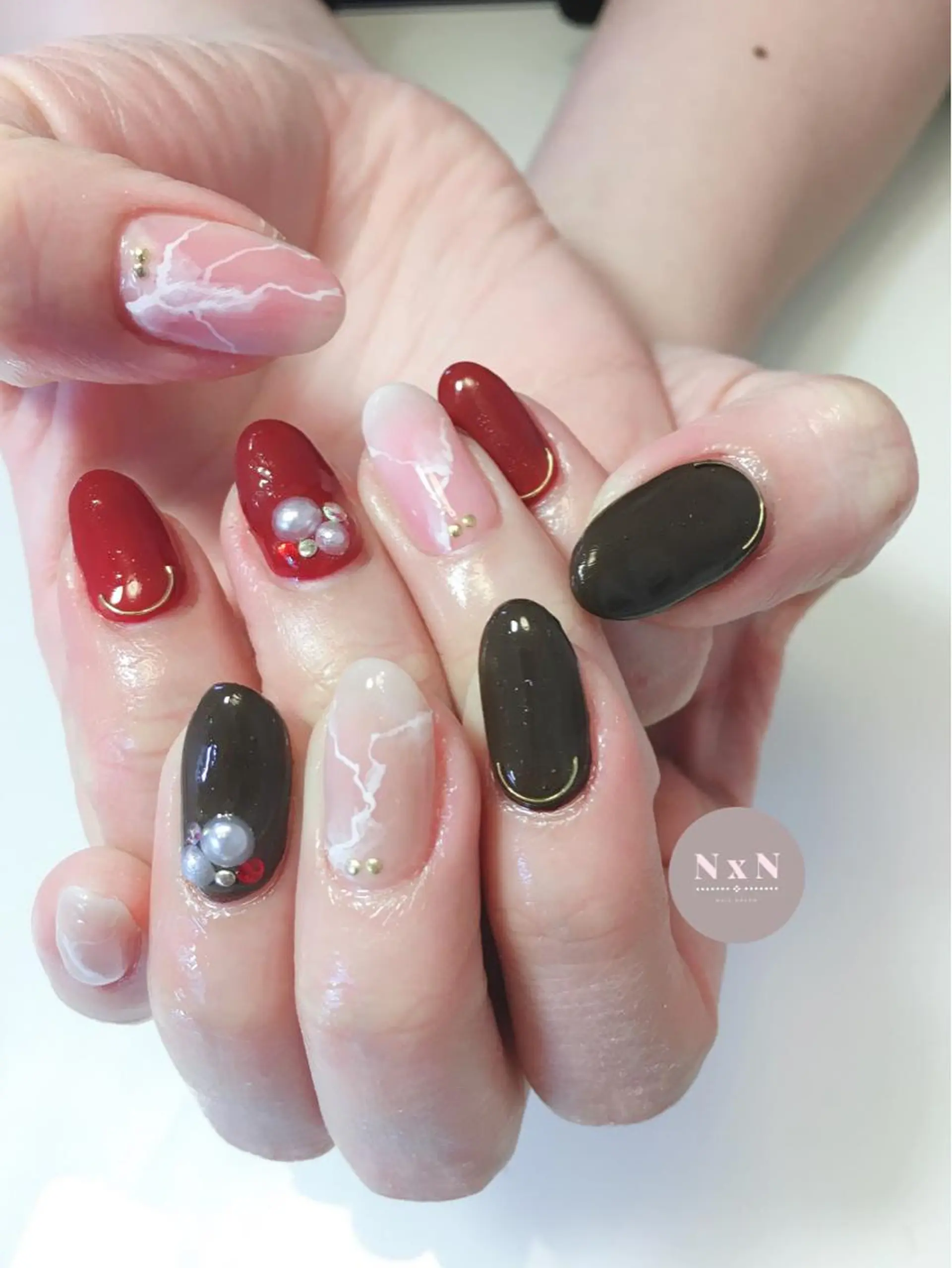 ネイル ジェルネイル 大理石ネイル(マーブル) ぷっくりネイル nail salon N×Nのネイルデザイン