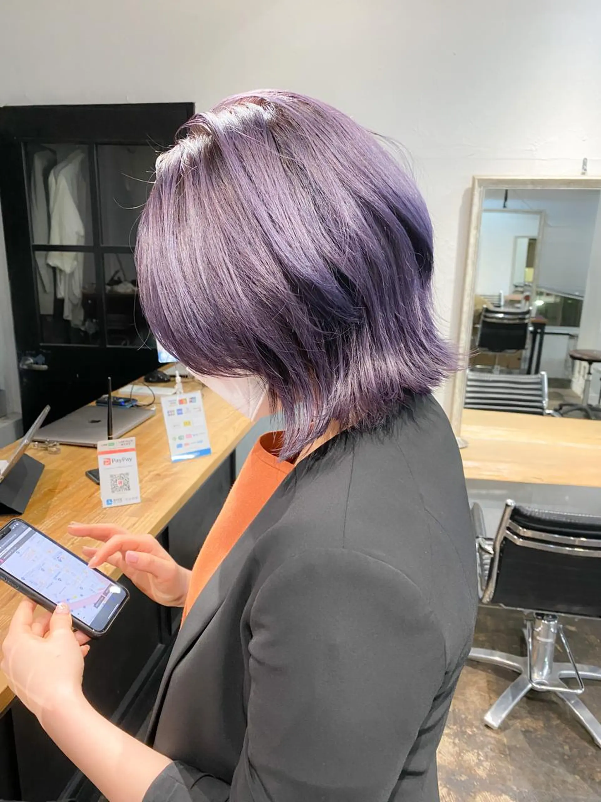 ミディアム カラー ブリーチ パープルカラー レイヤー暖色カラー 池袋Yamamotoのヘアスタイル