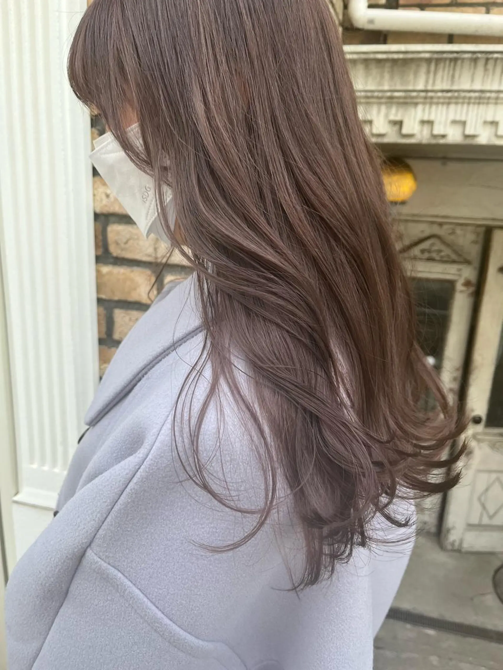 ロング カラー ベージュカラー ブリーチ ダブルカラー ラベンダーカラー ラベンダーベージュ カット ヘアカラー トリートメント レイヤー/グレージュ 🤍奥開梨恵のヘアスタイル