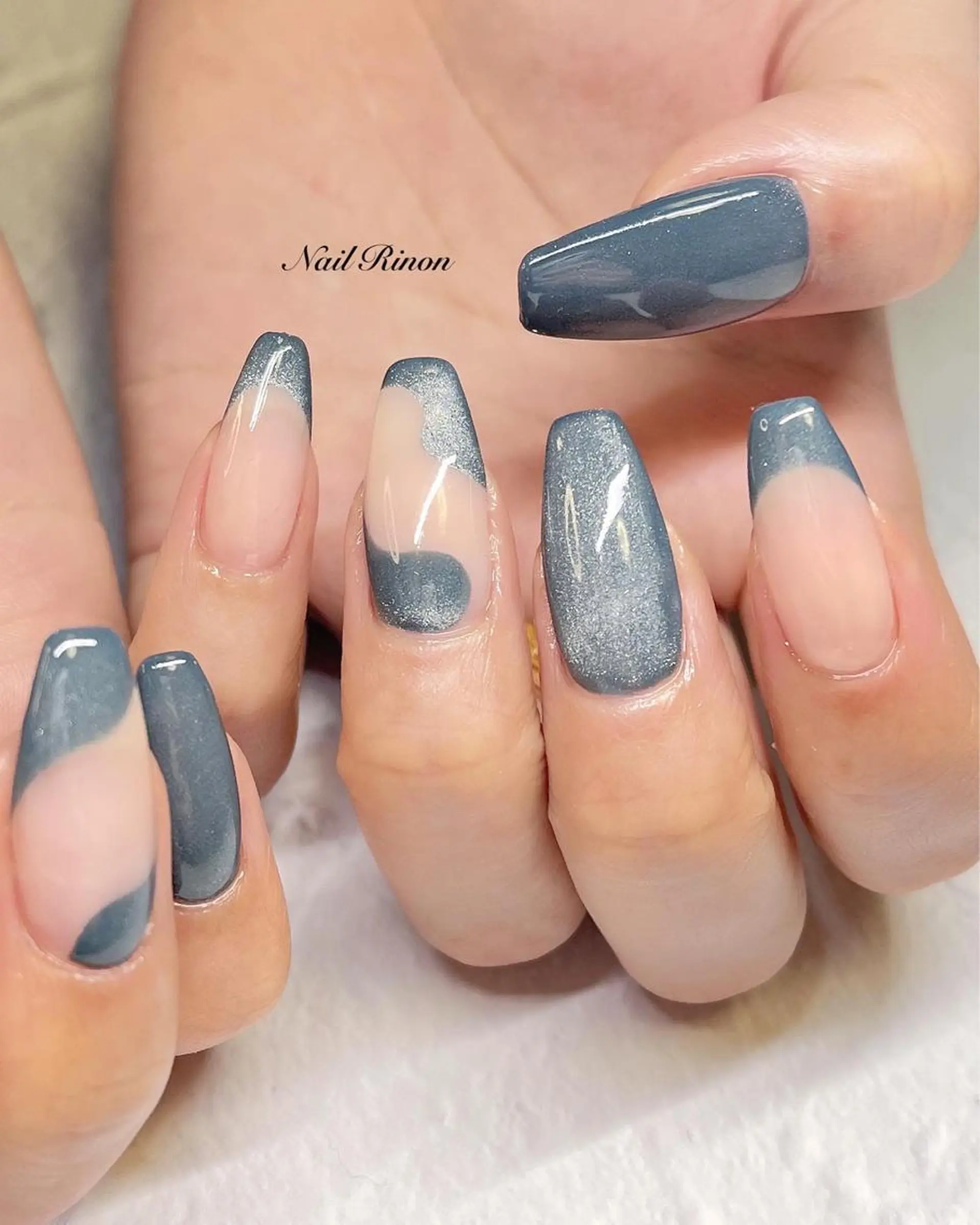 ネイル フレンチネイル マグネットネイル マグネットフレンチ ハンドネイル Nail Rinonのネイルデザイン