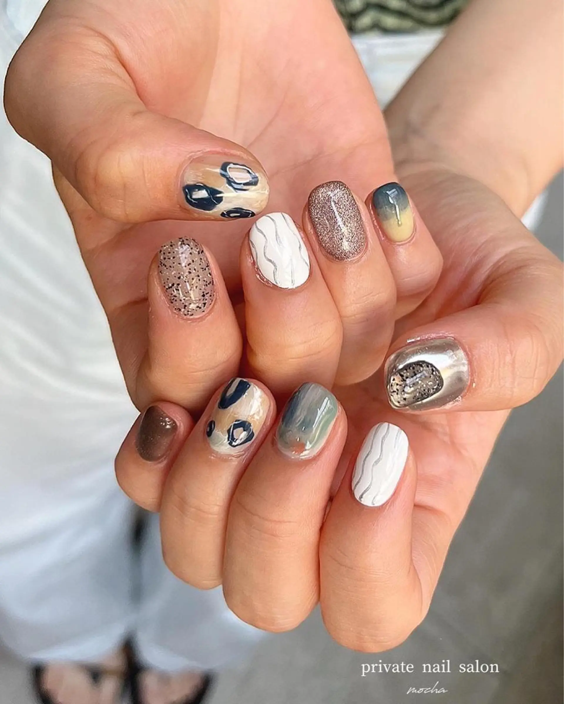 ネイル カジュアル チークネイル フレンチネイル ジェルネイル マグネットネイル ハンドネイル mocha nailのネイルデザイン