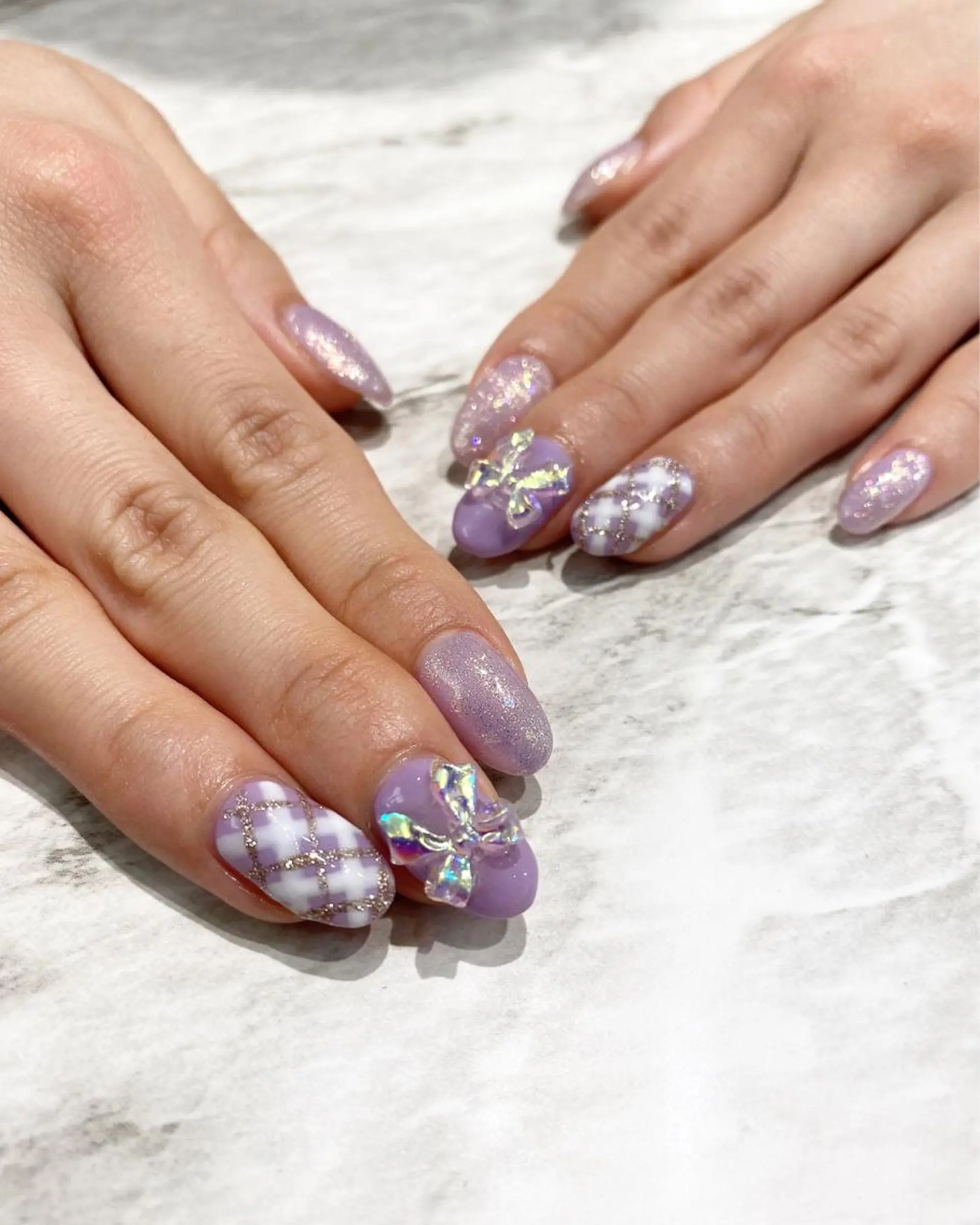 ネイル パープル リボン ハンドネイル フットネイル ハンドケア nail salon  AlgeTy所属・✴︎:.｡. MAKI.｡.:✴︎のネイルデザイン