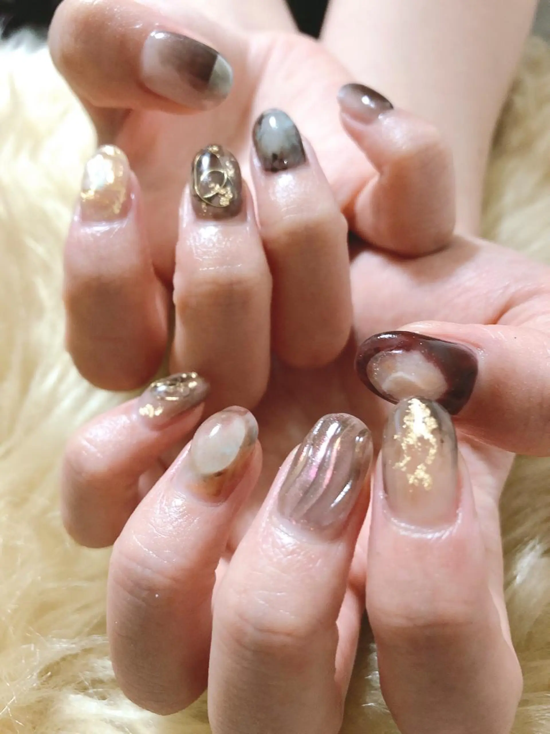 ネイル ブラウン ニュアンスネイル kiki nail 二子玉川のネイルデザイン