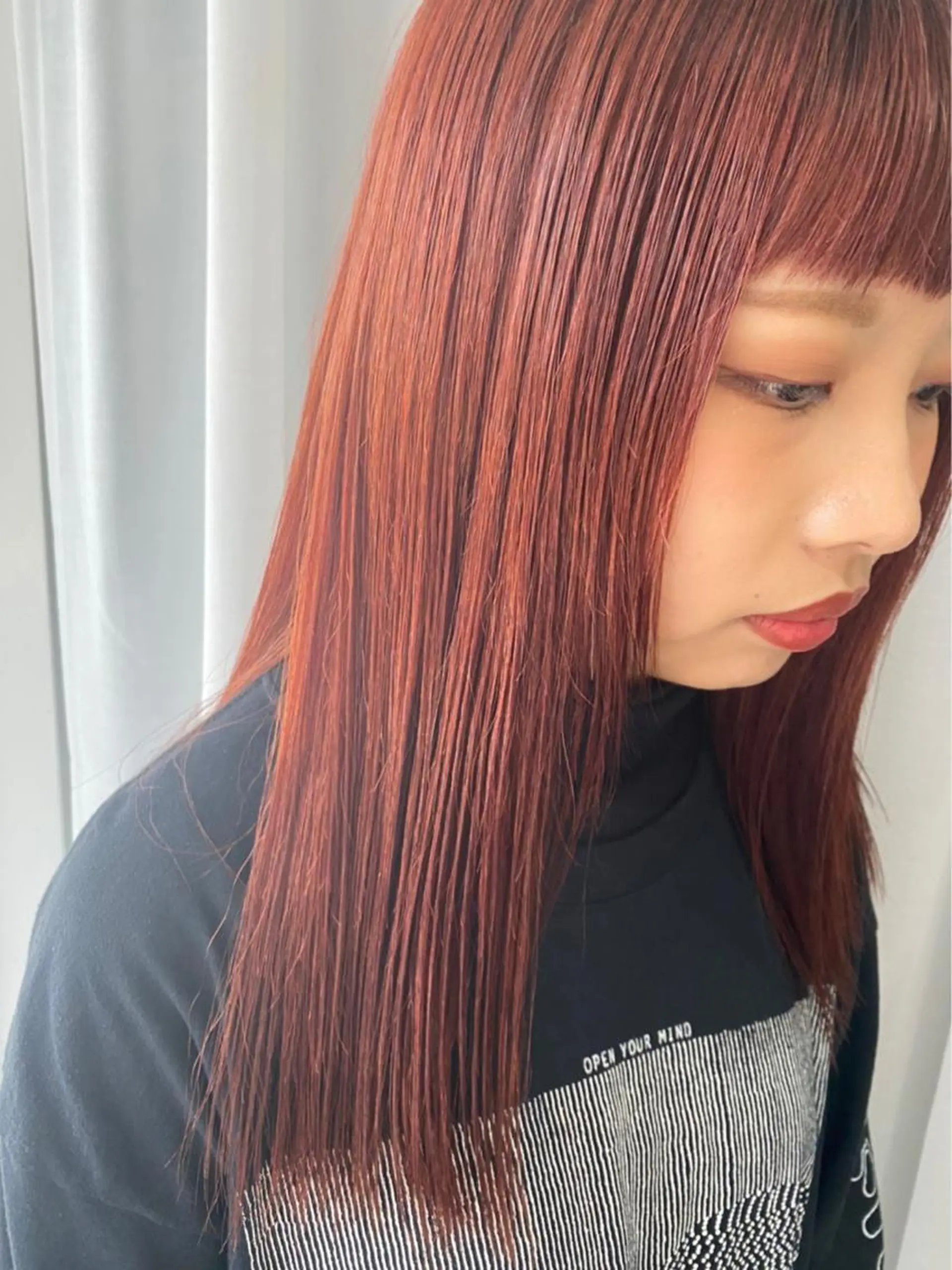 セミロング カラー ヘアアレンジ オレンジ ピンクカラー ヘアカラー トリートメント lani 天神大名/ブリーチのヘアスタイル