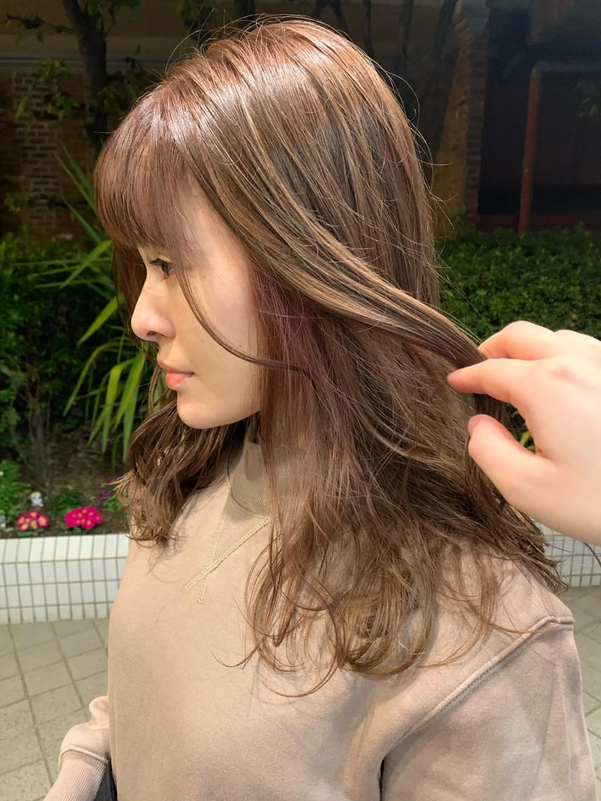 セミロング カラー ベージュカラー ピンクカラー ピンクベージュ yukie🌷 /暖色🍒梅田サロンのヘアスタイル