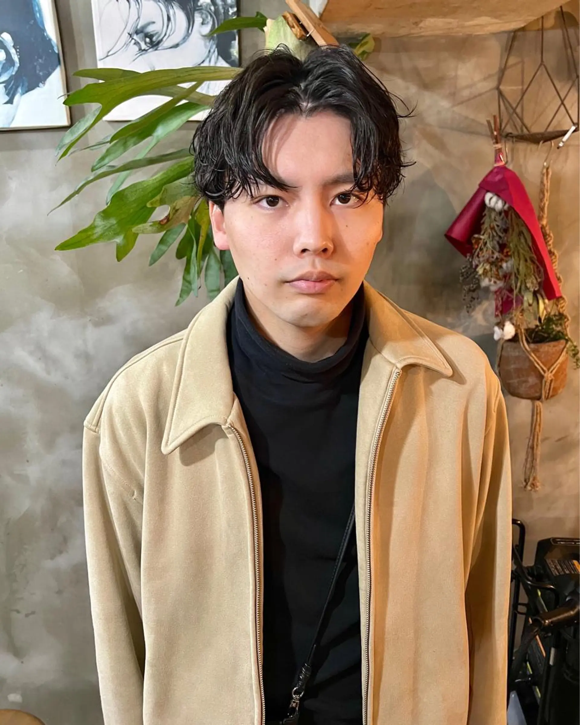 ミディアム パーマ メンズ カット パーマ トリートメント 木村陸弥 透明感/赤み消しのヘアスタイル