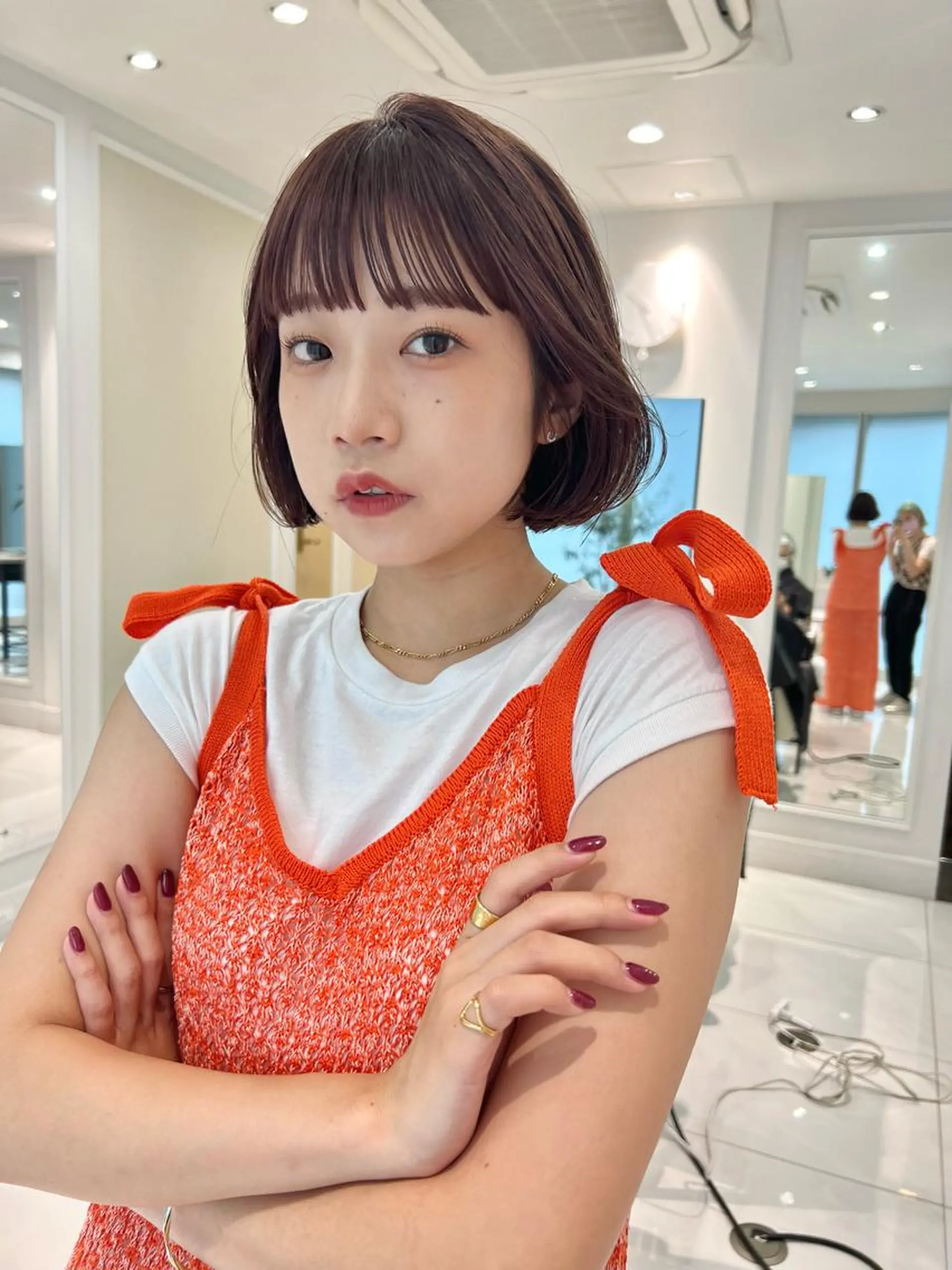 ミディアム カラー ヘアアレンジ ボブ タンバルモリ 韓国風ヘア hotely所属・✨まとまるボブ/ 切りっぱなし/ユキナのヘアスタイル