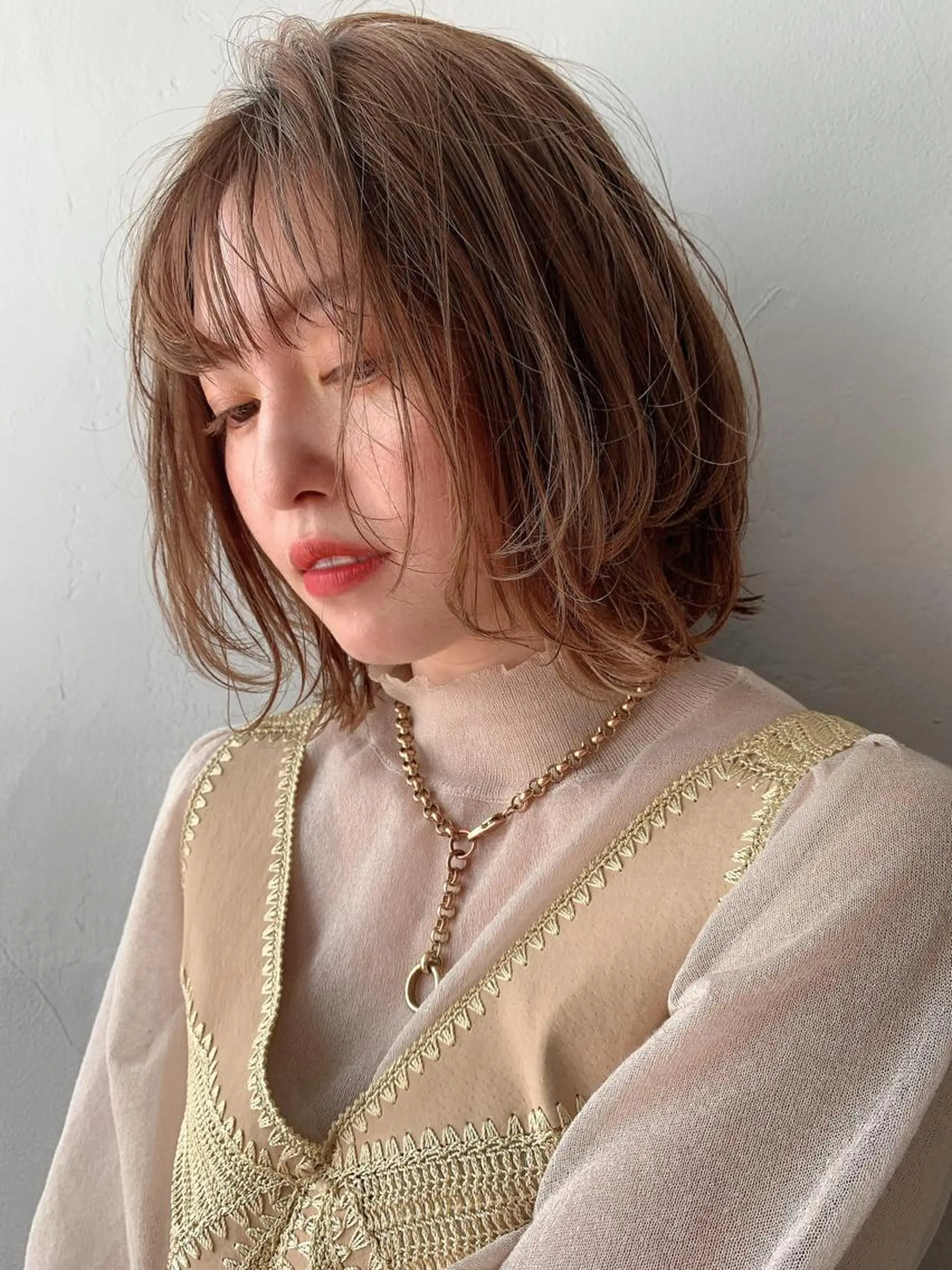 ミディアム ヘアカラー 小顔レイヤー×コンパ クトボブ/林隆平のヘアスタイル