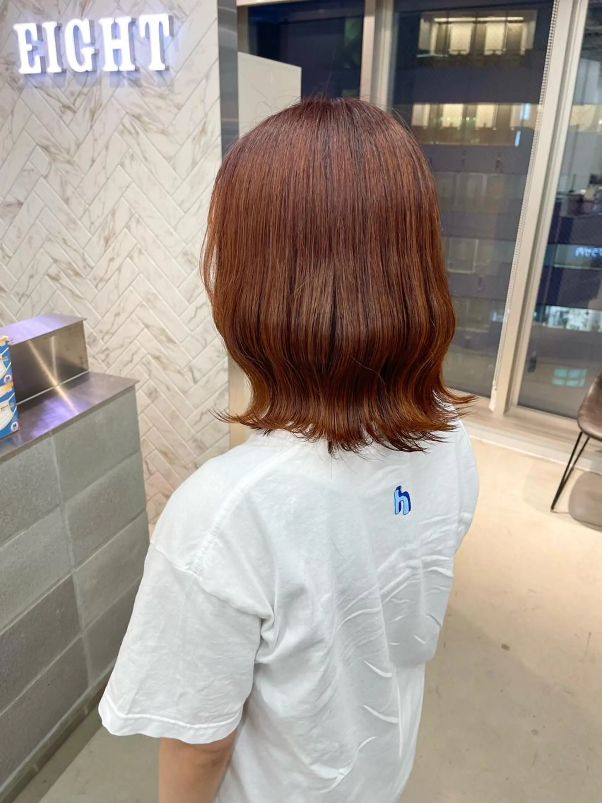 ミディアム カラー ブリーチ ブラウンカラー ブリーチなしカラー オレンジ オレンジブラウン 店長 MANAMI /ブリーチ/骨格ボブのヘアスタイル