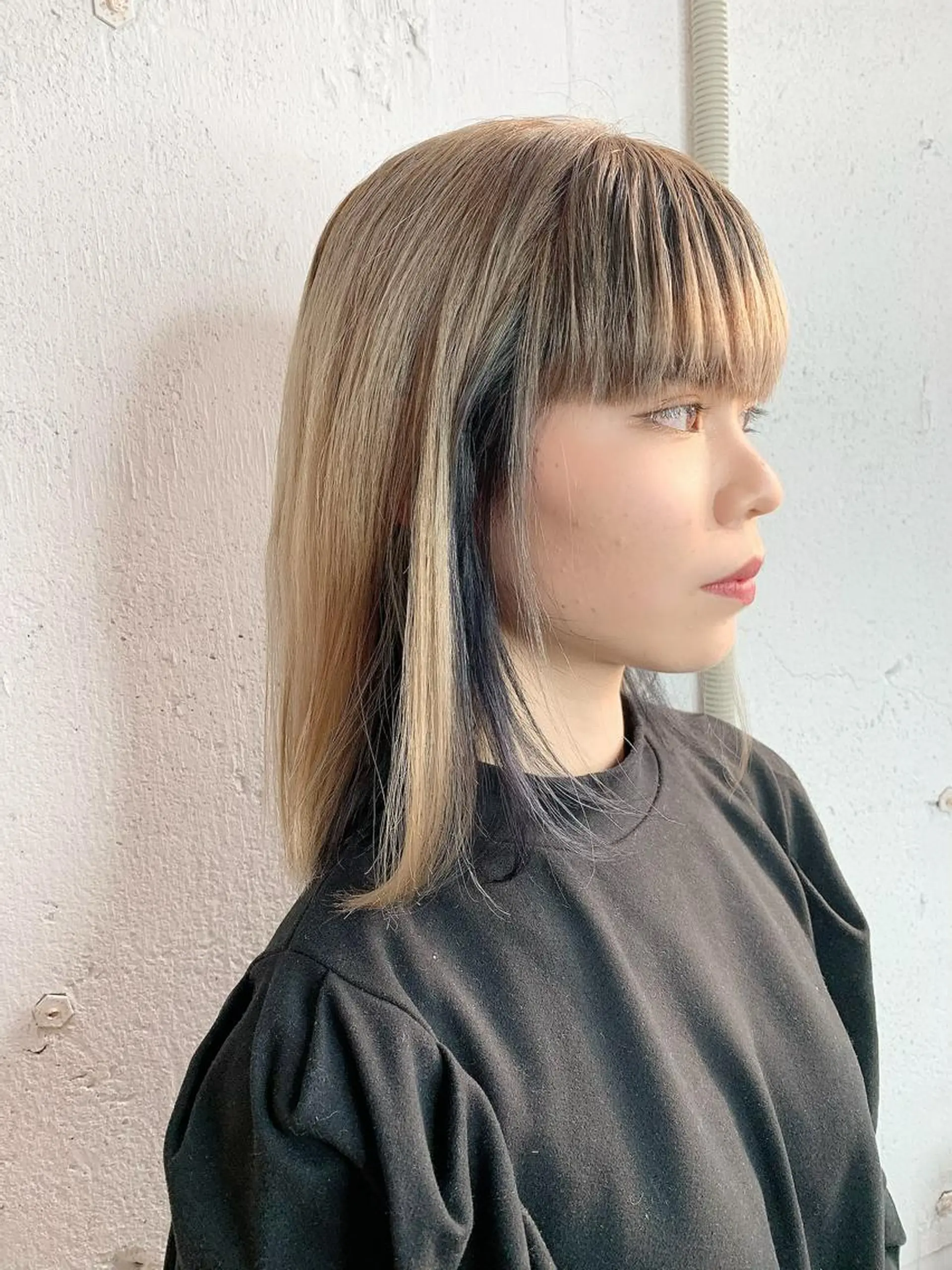 ミディアム カラー 黒髪 ブルーカラー ブルーブラック ヘアカラー トリートメント 💛丁寧さNo.🥇 🧸片山智裕💛のヘアスタイル