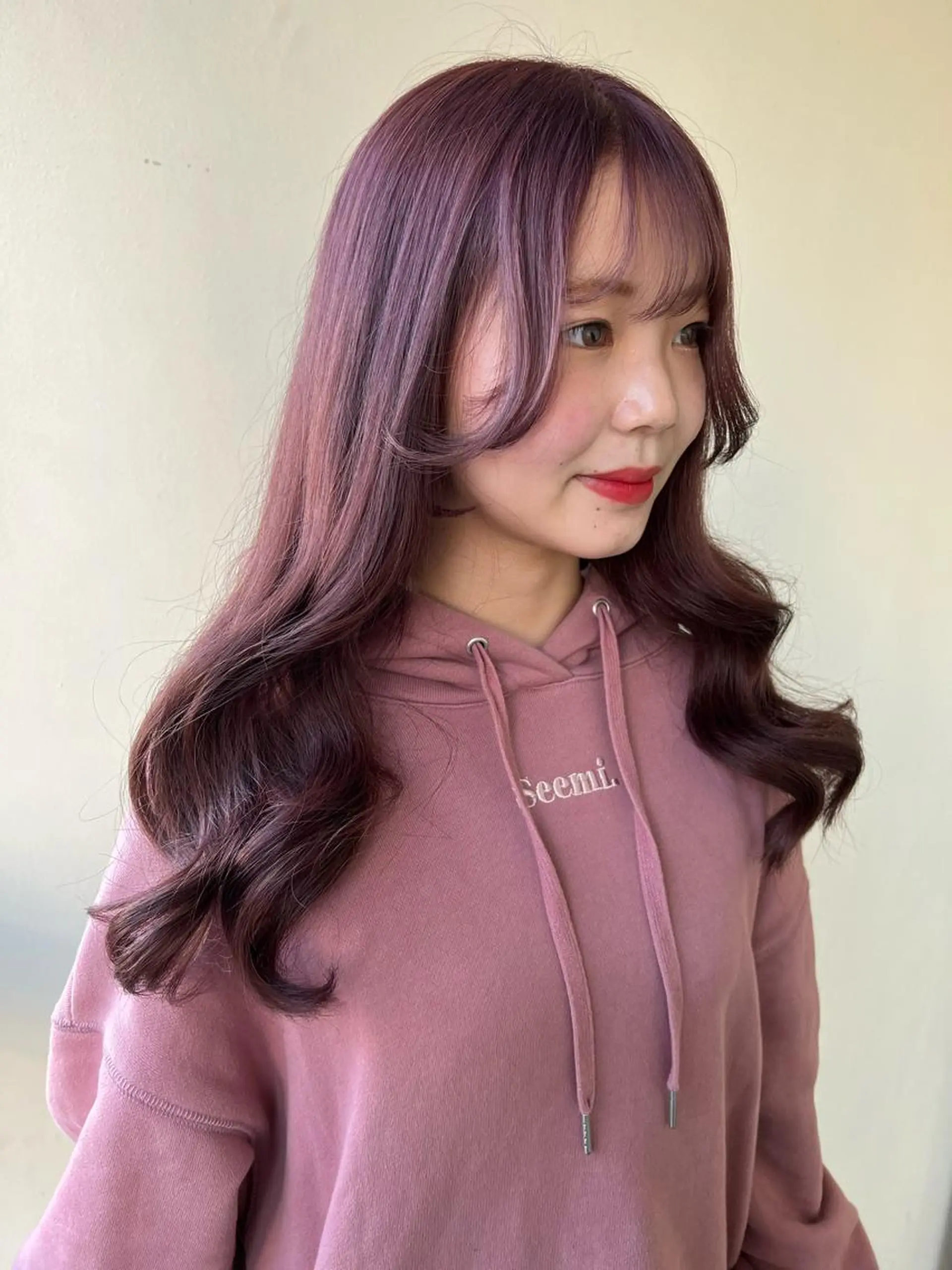 ロング ピンクラベンダー エギョモリ 韓国風ヘア カット ヘアカラー トリートメント 韓国ヘア🇰🇷 SAYAのヘアスタイル