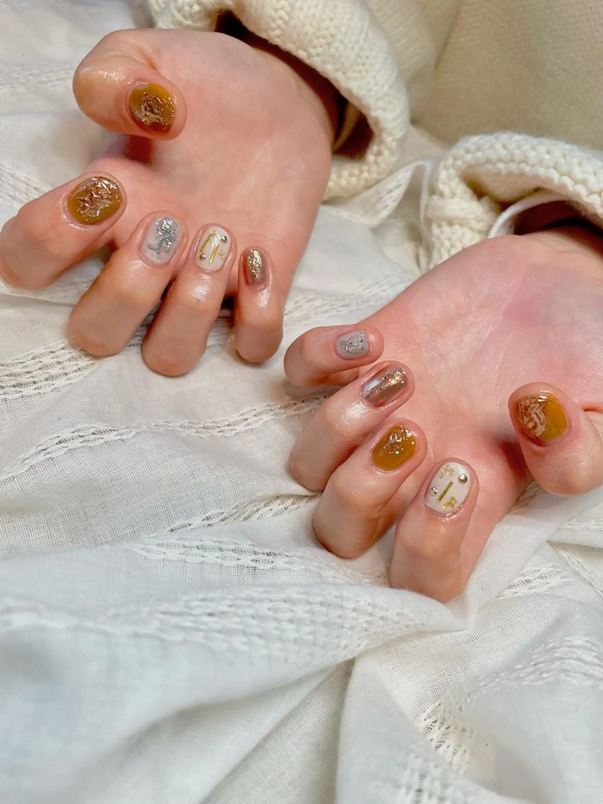 ネイル 成人式 黄色 甲斐市自宅サロン 🧸prunelleのネイルデザイン